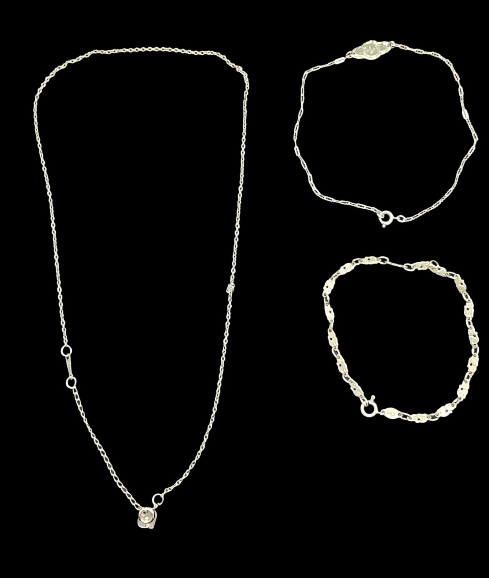 Lot of 3 Sterling Silver Jewelry Pieces - Two Bracelet & One Necklace (1 of 5)