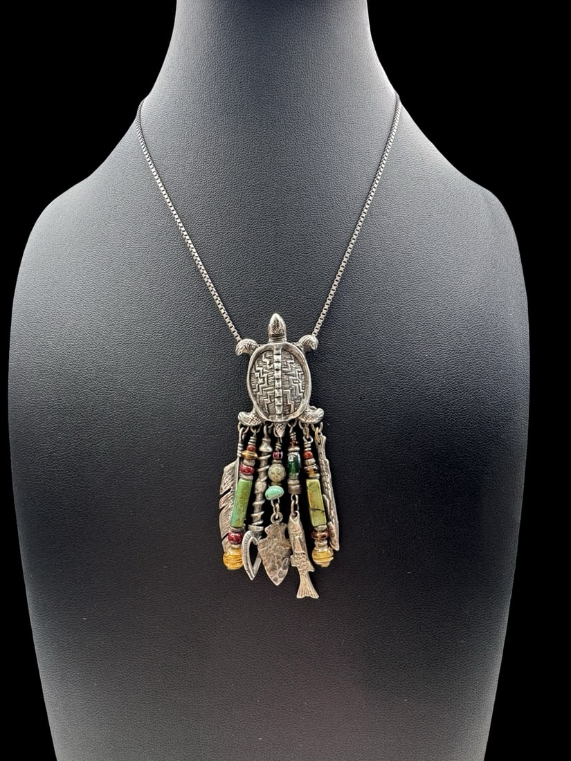 Vintage R.S. Southwestern Sterling Silver Necklace & Turtle Pendant (1 of 4)