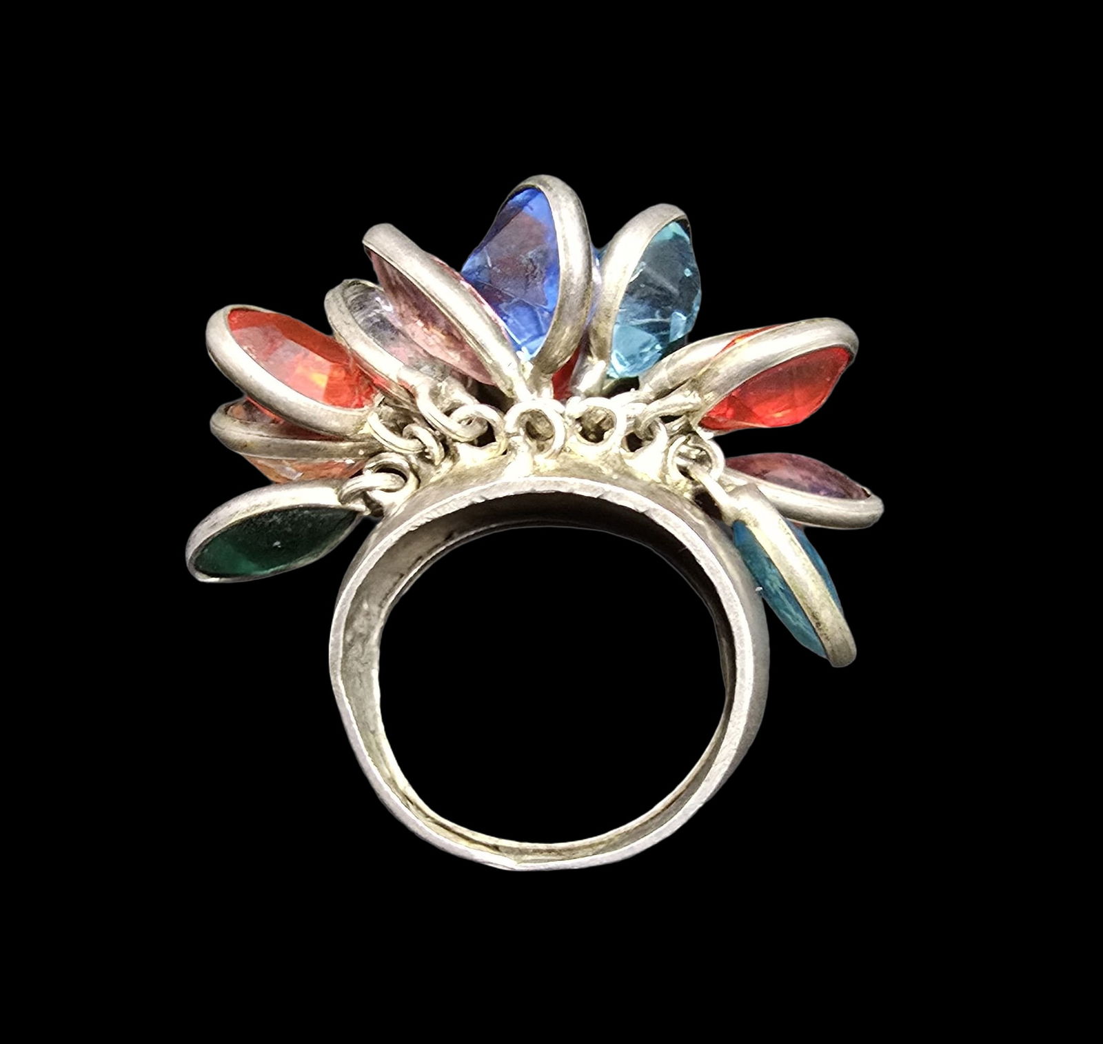 Very Unusual Vintage Sterling Silver & Multi-Color Gemstone Ring (1 of 4)