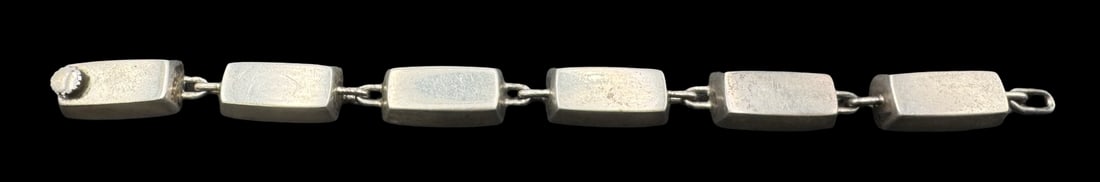 Very Rare Vintage Mid-Century Modern HANS HANSEN Denmark Sterling Silver Bracelet: Very good vintage condition with minor patina according to age. Measures approx. 8 1/2" long and 1/2" wide & weighs ca. 48.1 grams. Marked for Sterling Silver.& HANS HANSEN