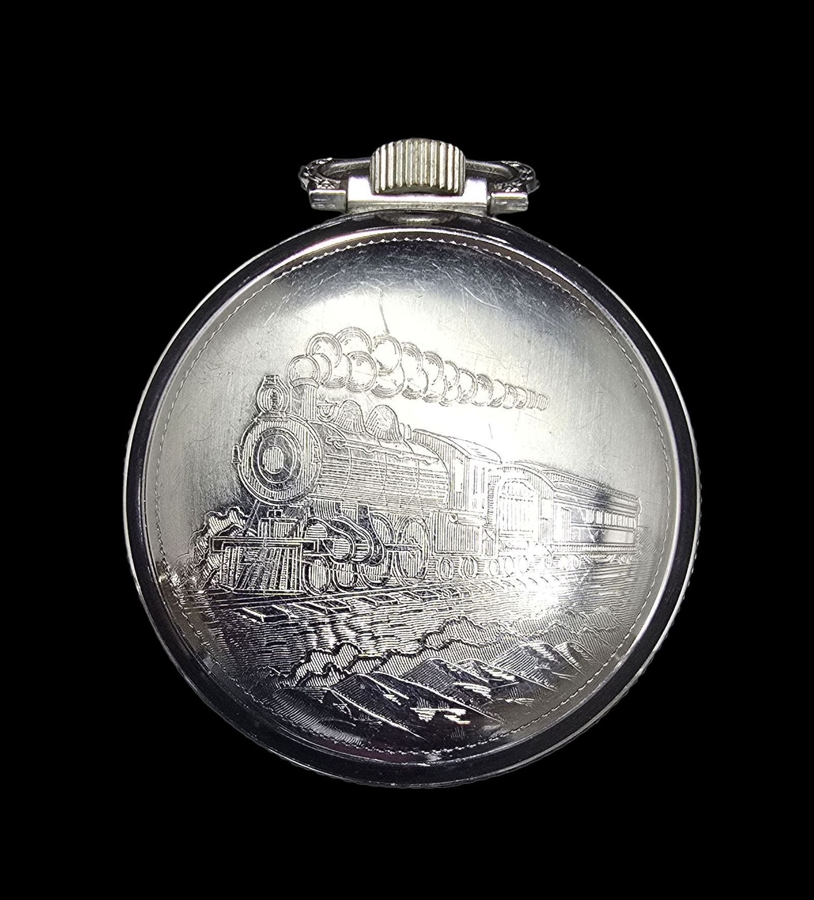 Ornate Antique Silver-Tone Pocket Watch Case /w Train / Railroad Theme (1 of 4)