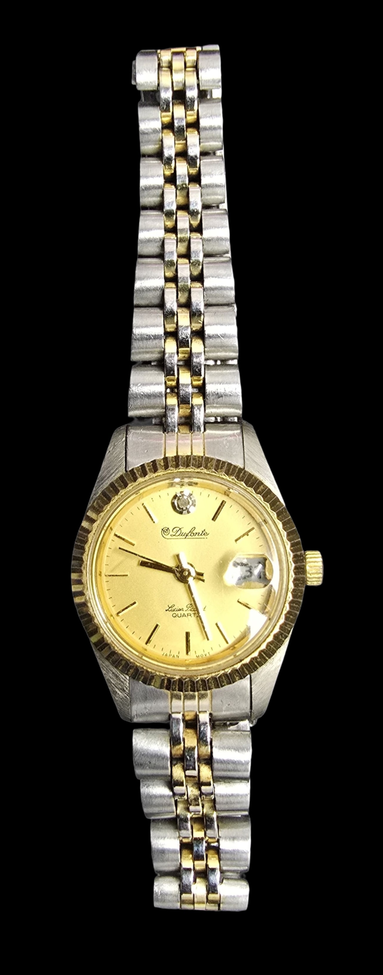 Beautiful Vintage DUFONTE Lucien Piccard Stainless Steel Gold & Silver-Tone Quartz Ladies Watch /w: Very good vintage condition with minor patina according to age. Weighs ca. 38 grams.