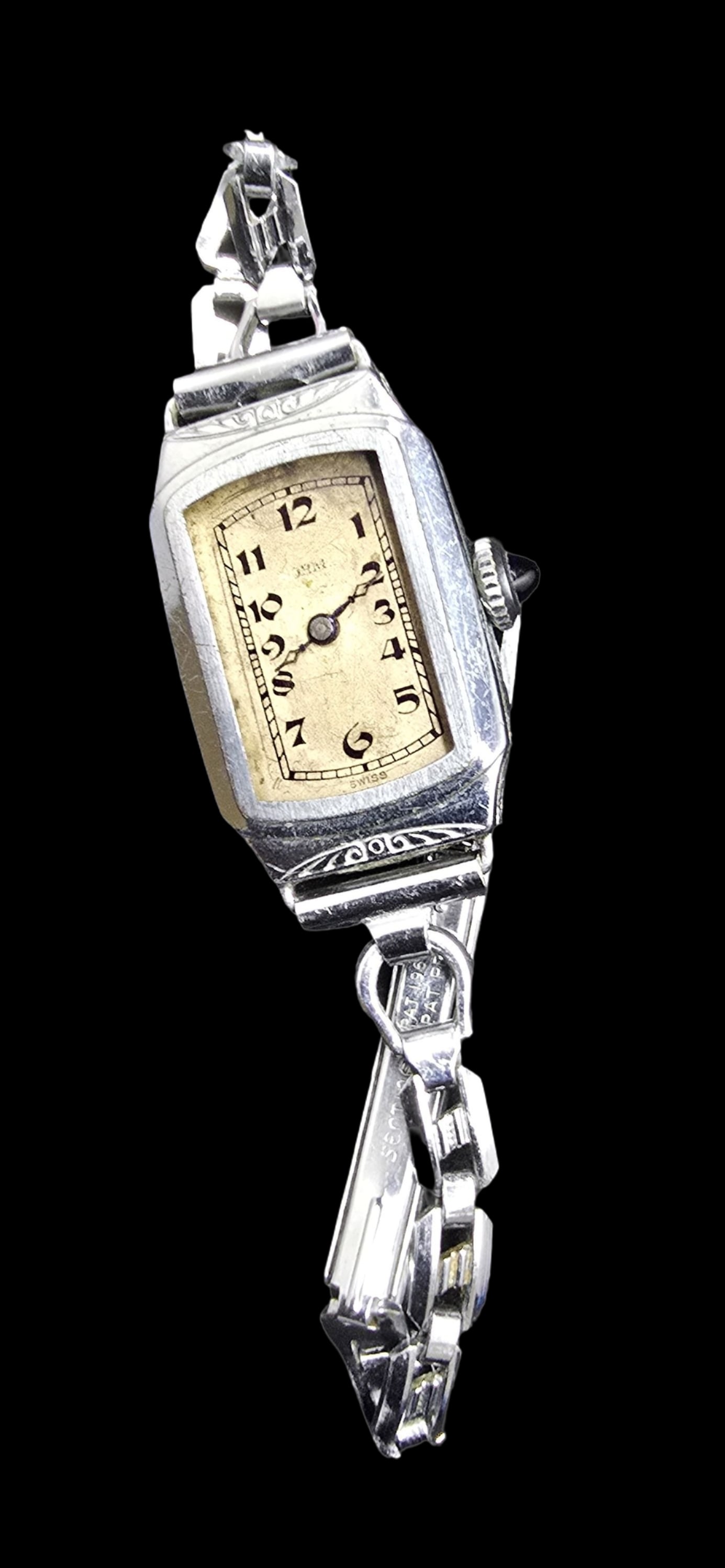 Ornate Vintage Art Deco Silver-Tone Ladies Watch /w Chain Strap (1 of 4)