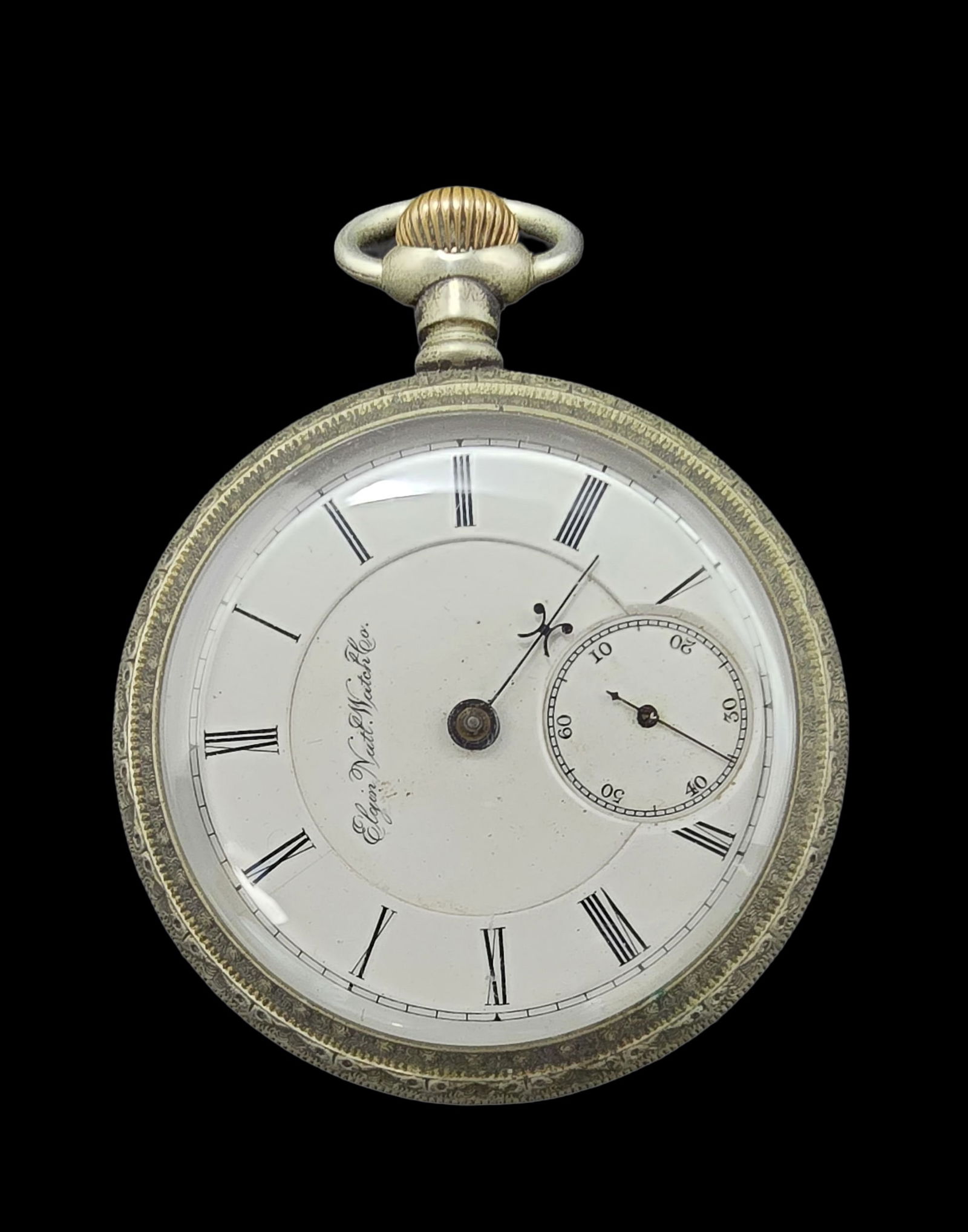 Ornate Antique ELGIN Silver-Tone Pocket Watch /w Hunting Theme (1 of 3)