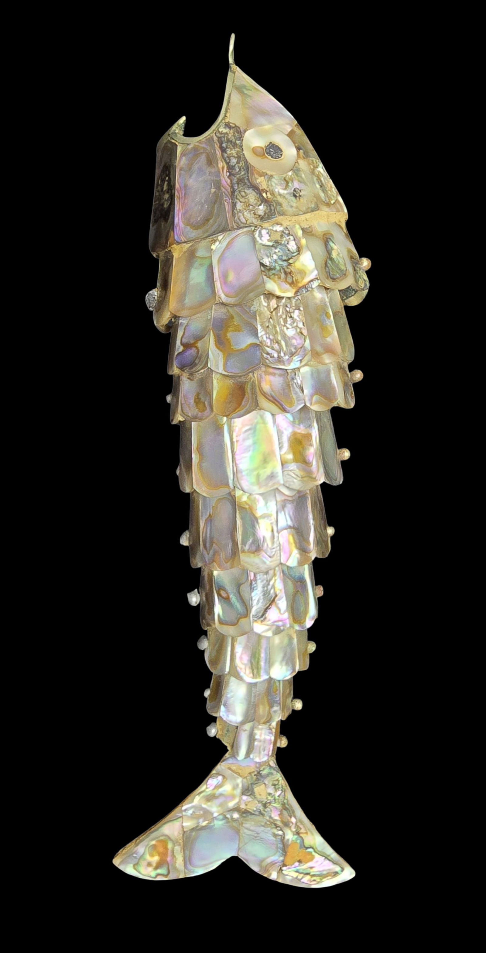 Amazing Vintage Sterling Silver & Mother of Pearl Fish Pendant (1 of 3)