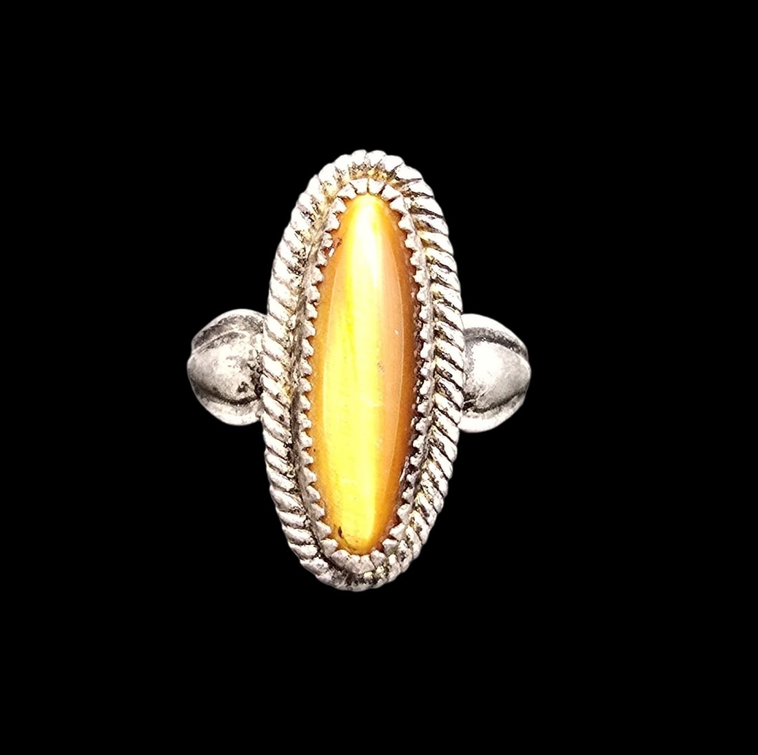 Mid-Century Southwestern Native American Navajo PACIFIC JEWELRY COMPANY Sterling Silver & Gemstone: Very good vintage condition with minor patina according to age. Measures approx. ?" long and ?" wide and weighs ca. 4 grams. The ring is a size 6. Marked for Sterling Silver