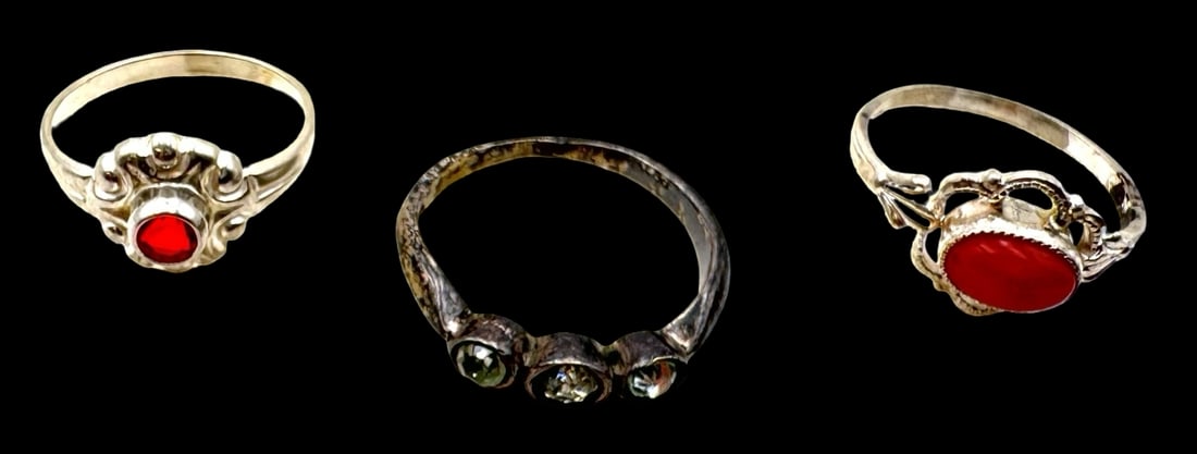 Lot of 3 Vintage ca. 1940 W. FREY & CO Germany European 835 Silver & Gemstone Baby Rings (1 of 2)