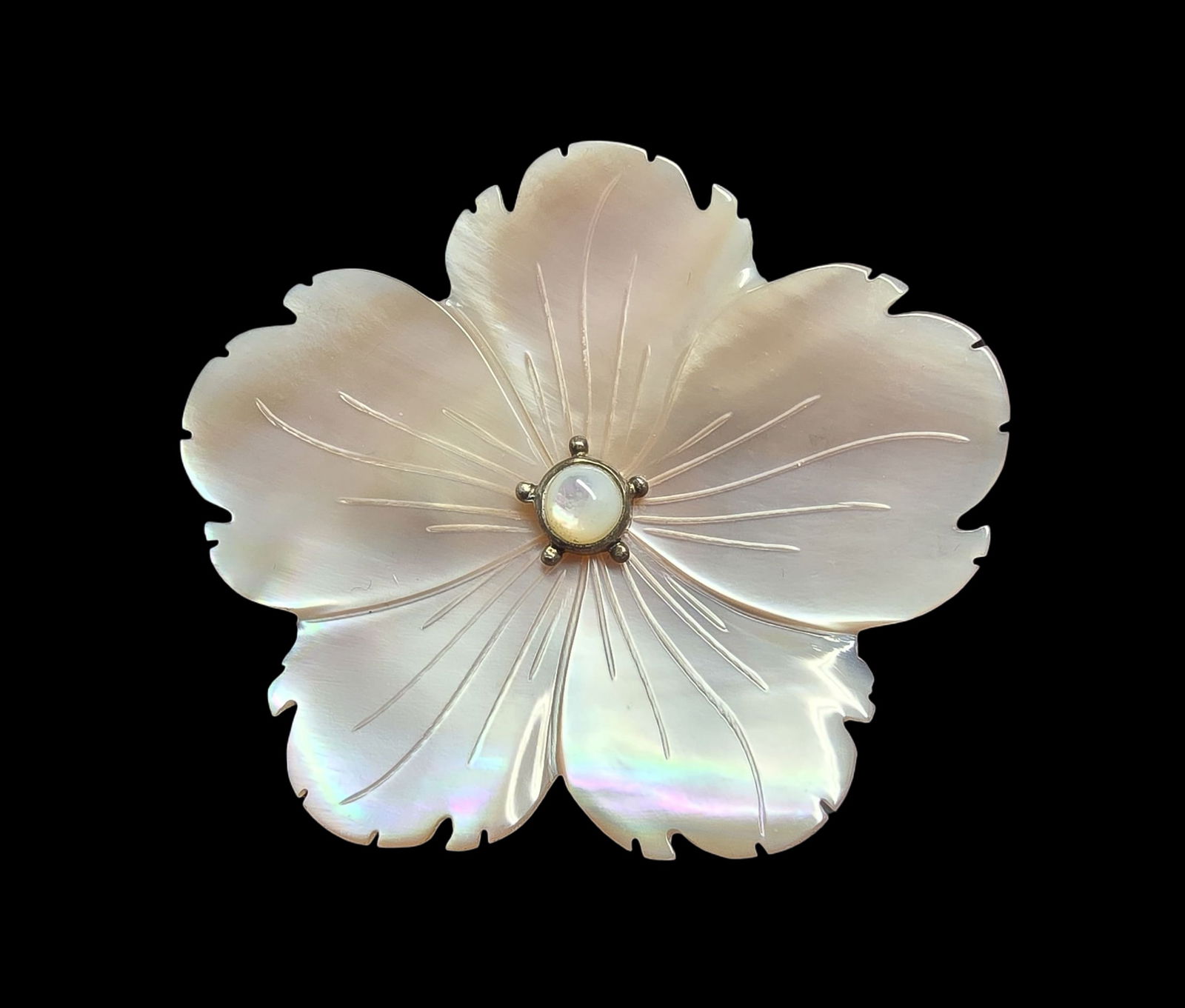 Beautiful Vintage Sterling Silver, MOP Crème Flower /w Pearl in The Middle Brooch/Pendant (1 of 4)
