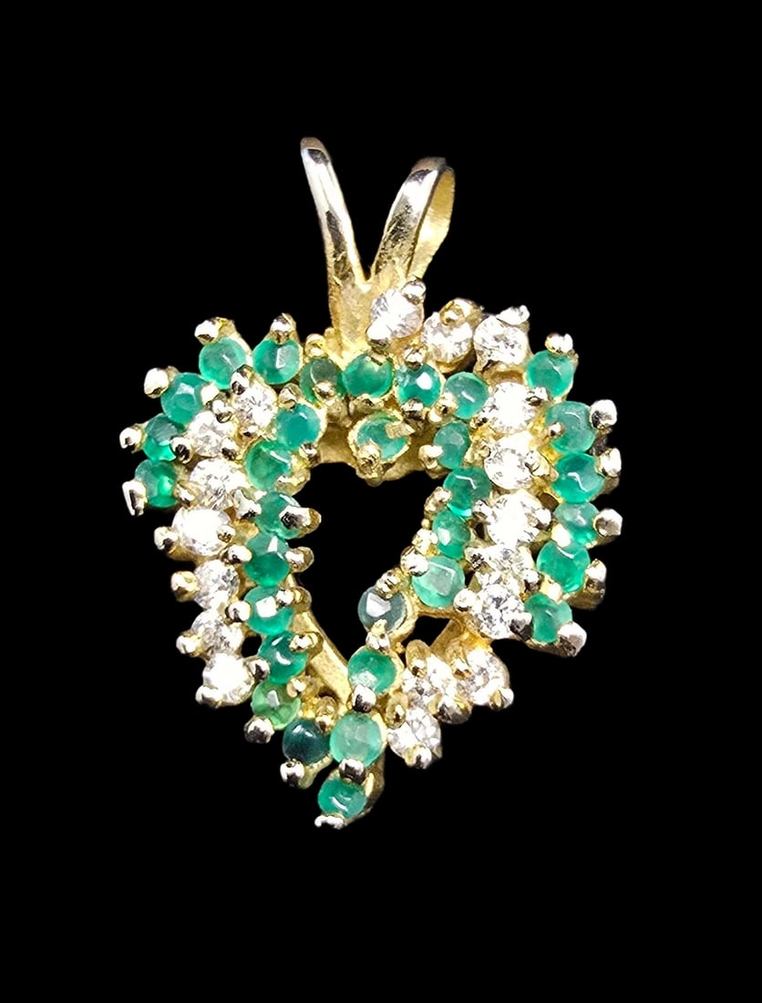 Gorgeous Vintage Gilt Sterling Silver /w Green & Clear Gemstones Clusters Pendant Charm: Very good vintage condition with minor patina according to age. Measures approx. 1" long x 1/2" wide and weighs ca. 4.5 grams. Marked for Sterling Silver.