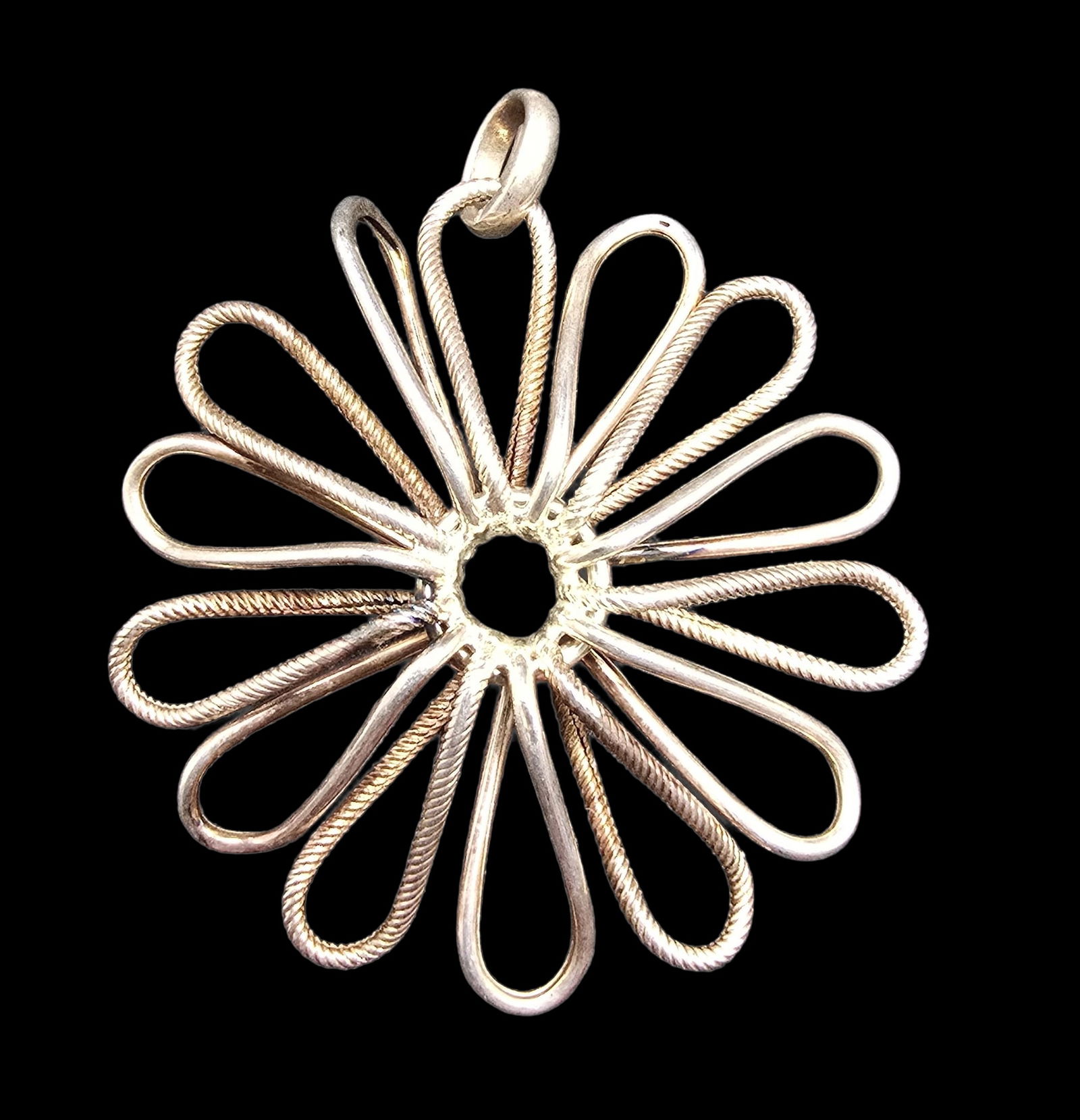 Beautiful Ornate Vintage Gilt Sterling Silver Pendant Charm: Very good vintage condition with minor patina according to age. Measures approx. 2 1/2" long x 2" wide and weighs ca. 7 grams. Marked for Sterling Silver.