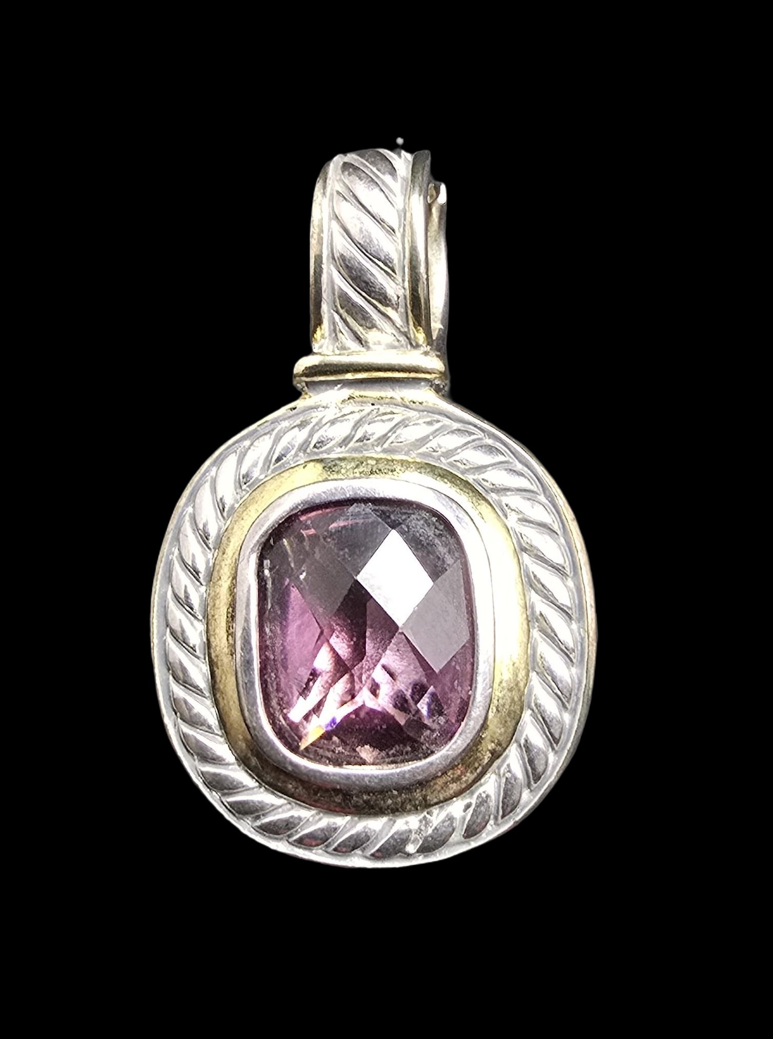 Gorgeous Ornate Vintage Sterling Silver & Purple Gemstone Pendant Charm (1 of 3)