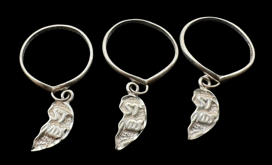 Lot of 3 Vintage Sterling Silver Broken Heart Pendants: Very good vintage condition with minor patina according to age. Each Measures approx. 1 3/8" long and 3/4"wide & weighs ca. 4.4 grams. Marked for Sterling Silver.