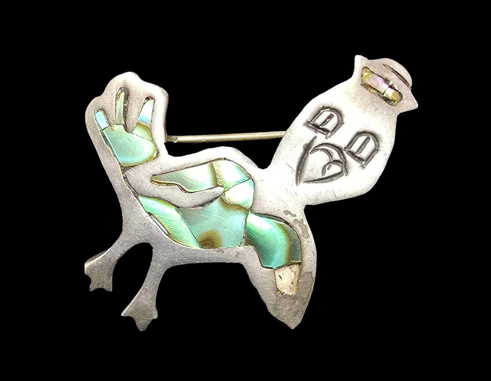 Beautiful Vintage TAXCO Mexico 950 Silver Inlay Brooch Pin (1 of 2)