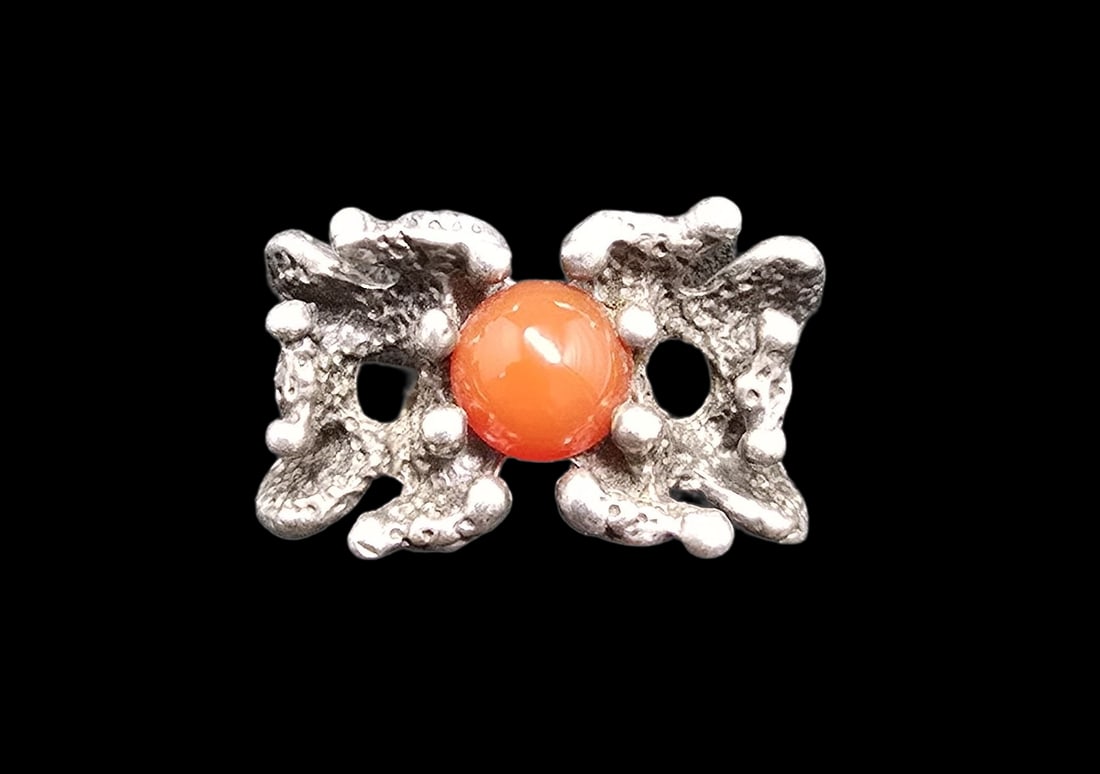 Gorgeous Vintage Mid-Century Brutalist Sterling Silver & Coral Ring (1 of 4)