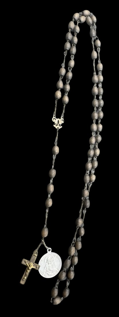 Vintage European Wood Beads Rosary /w Metal Crucifix: Very good vintage condition with minor patina according to age. Measures approx. 22" long and 7/8" wide.