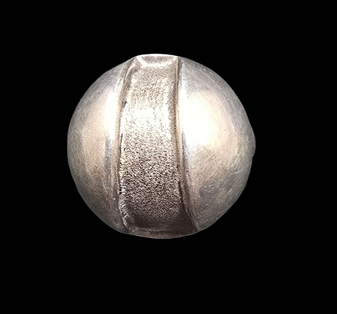 Very Unusual Vintage Mid-Century Modern Sterling Silver Dome Ring: Very good vintage condition with minor patina according to age. The ring is a size 7.5 and weighs ca. 4 grams. Marked for Sterling Silver.