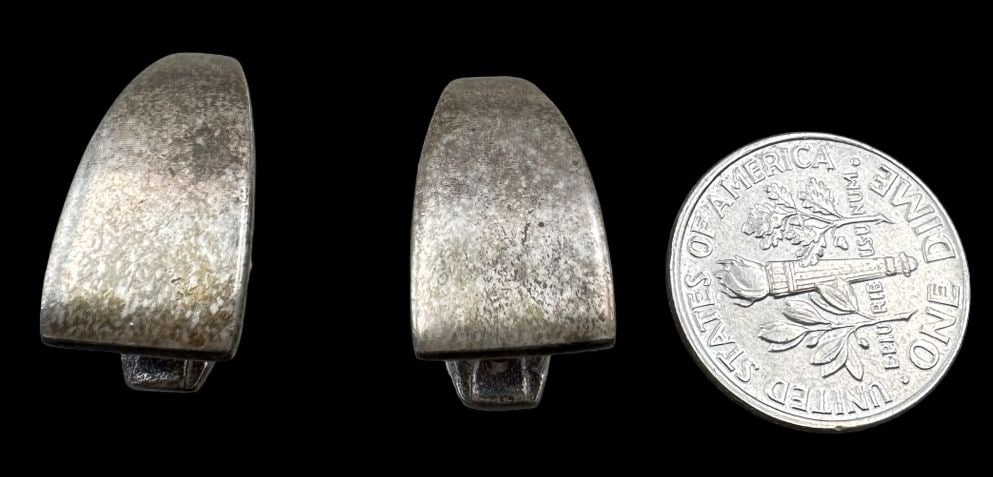 Vintage Sterling Silver Earrings: Very good vintage condition with minor patina according to age. Each measures approx. 3/4" long x 3/8" wide and they jointly weigh ca. 7.5 grams. Marked for Sterling Silver.