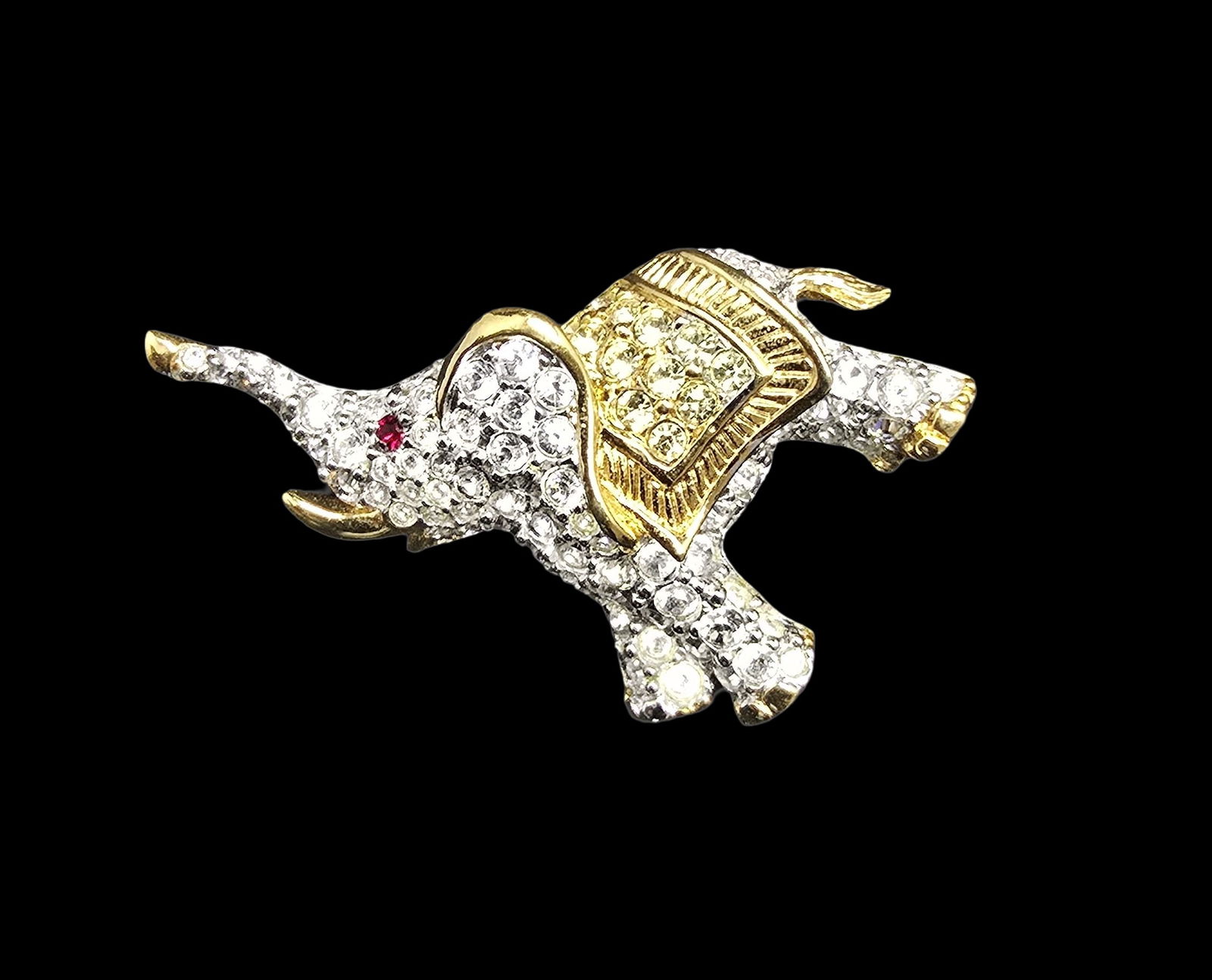 Whimsical Vintage Two-Tone Metal & Rhinestone Elephant Shaped Costume Jewelry Brooch (1 of 4)