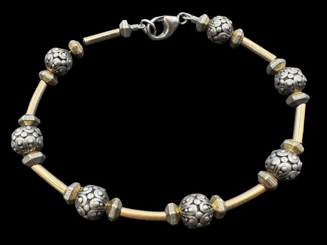 Unusual Vintage Two-Tone Sterling Silver Bracelet (1 of 2)