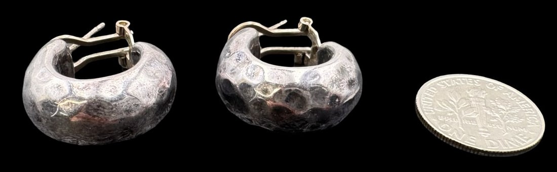 Vintage Hand Hammered Sterling Silver Hoop Earrings (1 of 6)