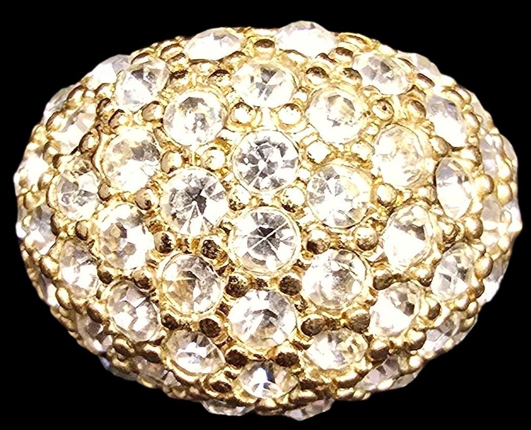 Massive 18K Gold-Filled Clear Rhinestone Cluster Cocktail Ring: Very good vintage condition with minor patina according to age. The ring is a size 7 and weighs ca. 10.5 grams. Marked.