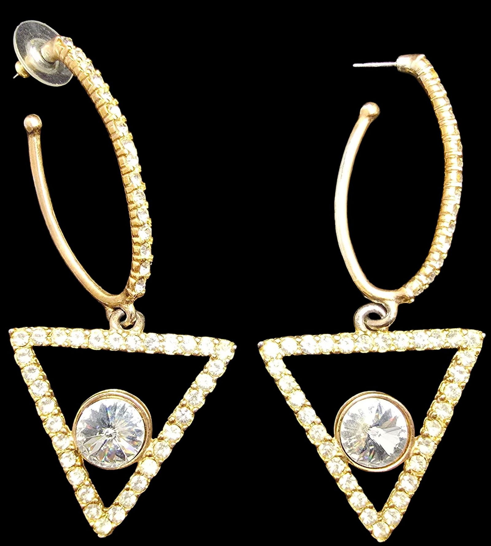 Stunning Vintage BIJOUX New York Gold-Tone & Rhinestone Costume Jewelry Earrings (1 of 4)