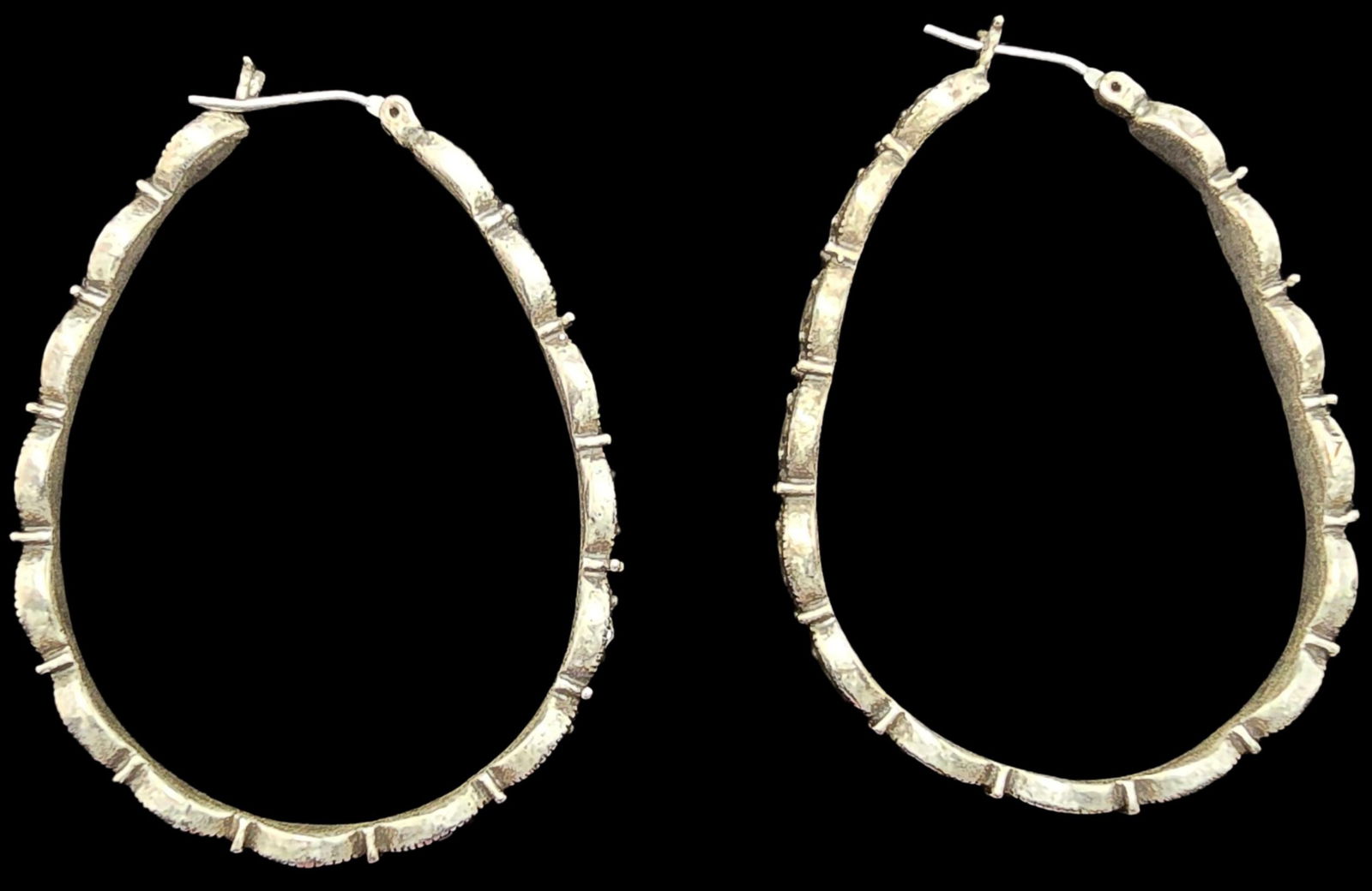Gorgeous Large Vintage Silver-Tone Metal & Rhinestone Costume Jewelery Hoop Earrings (1 of 4)