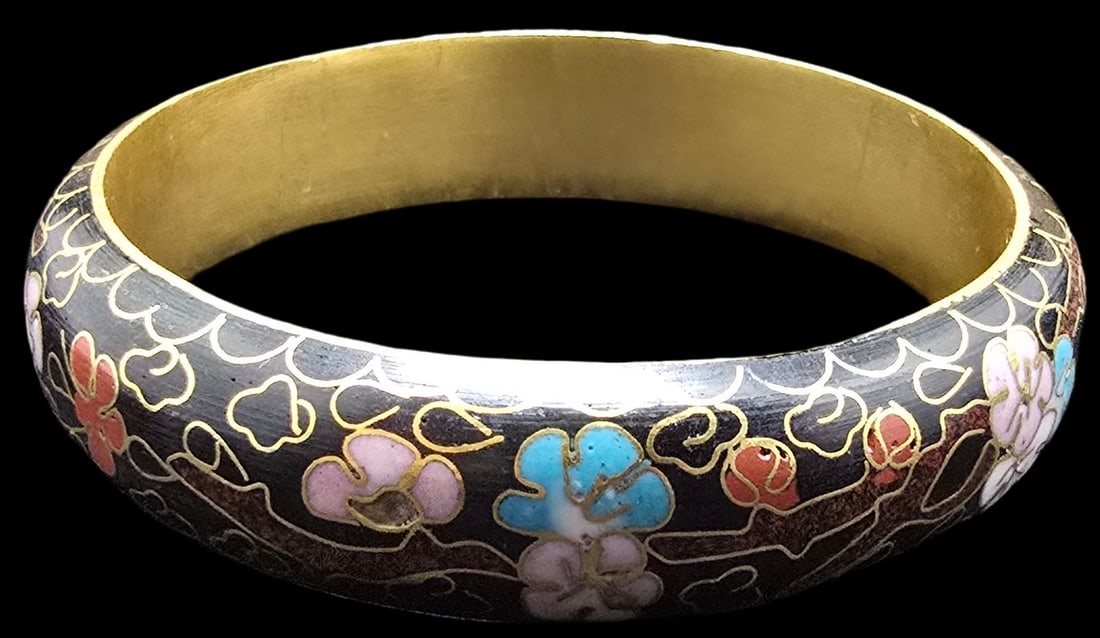 Gorgeous Vintage Cloisonne Enamel Floral Bangle Bracelet (1 of 3)