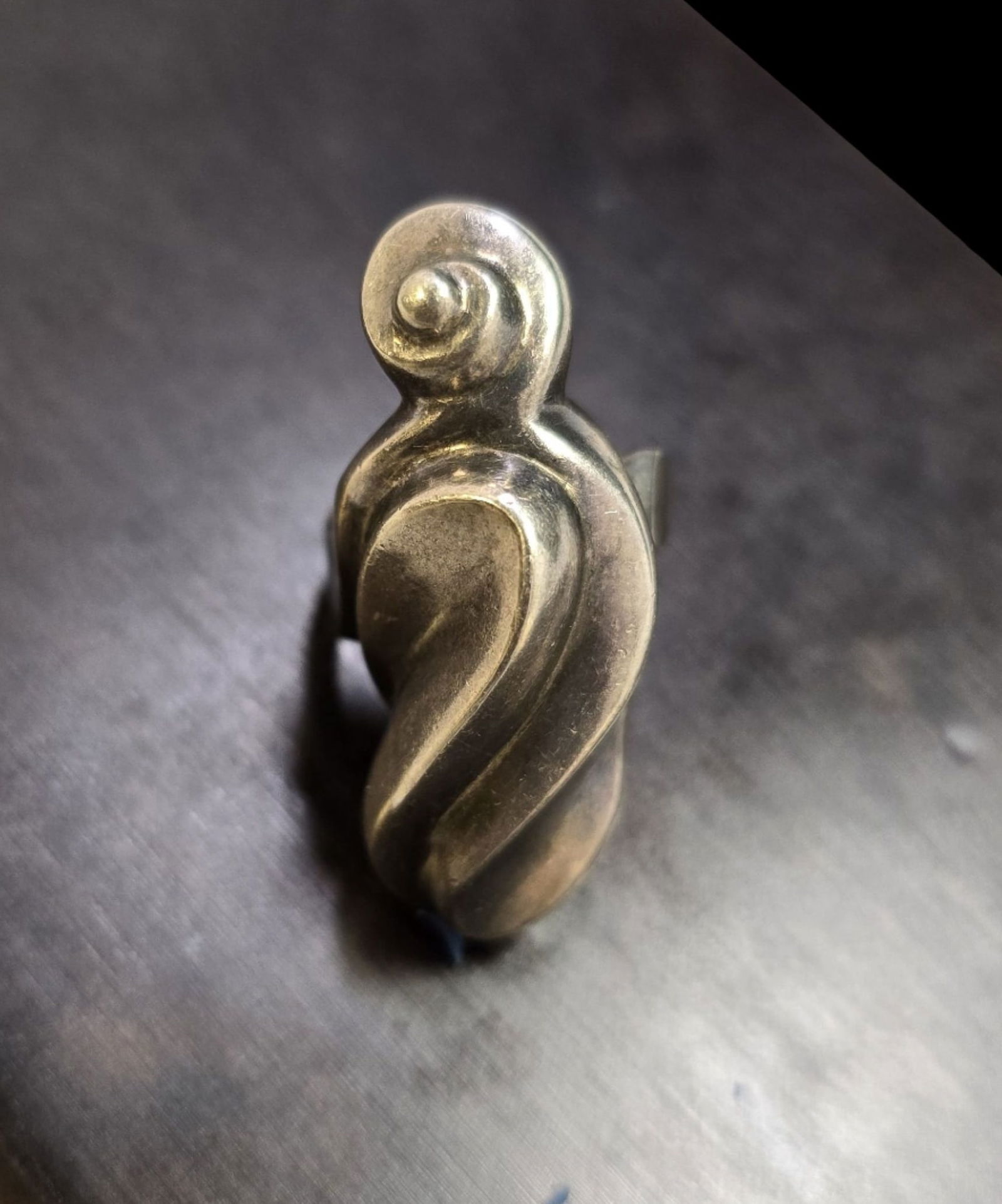 Very Unusual Vintage Mid-Century Modern Sterling Silver Ring: Very good vintage condition with minor patina and wear according to age. The ring is a size 7 1/2 and weighs ca. 13.5 grams.