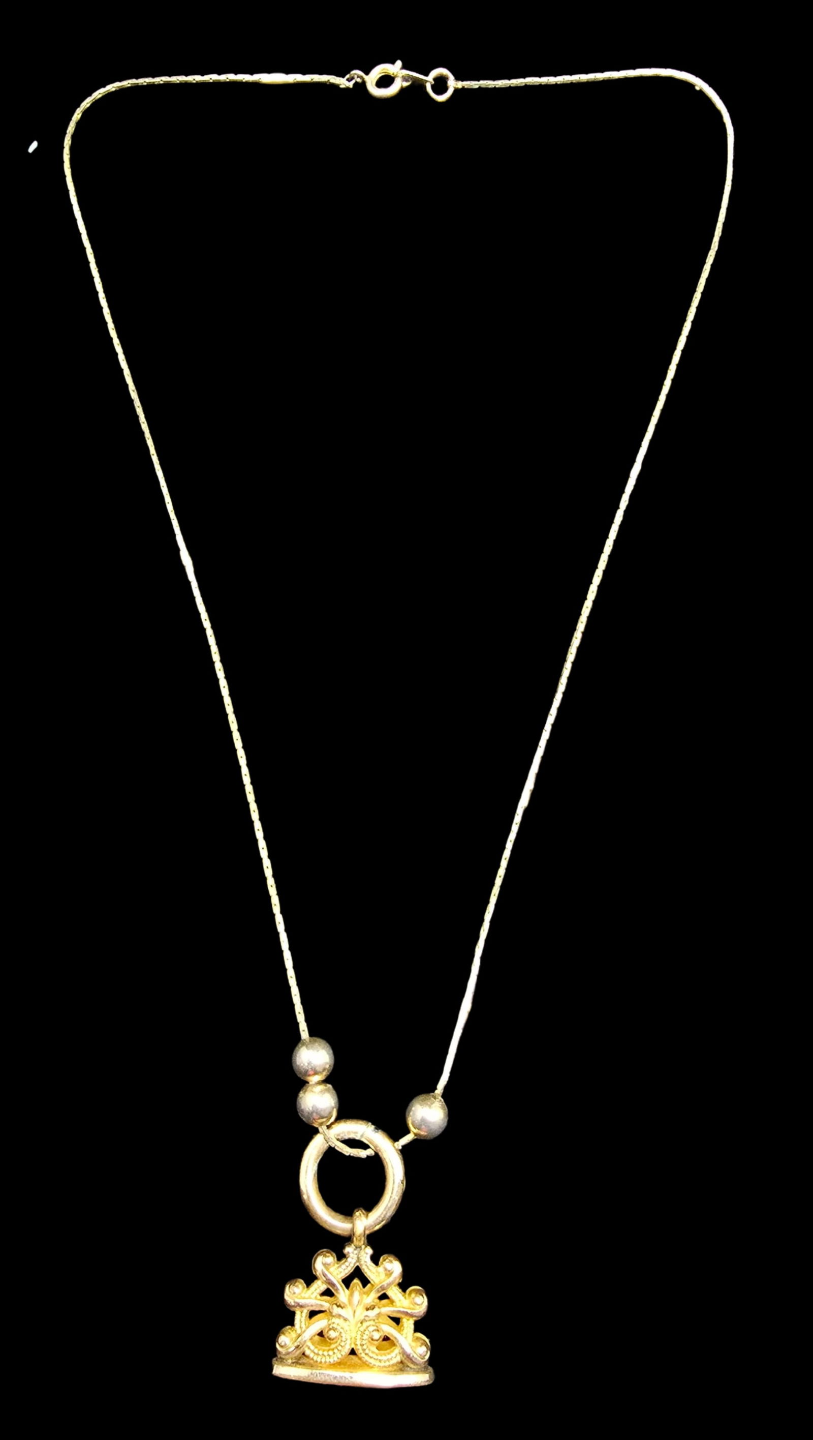 Beautiful Antique Gold Filled Necklace /w Stamp Seal Pendant: Very good antique condition with minor patina according to age. Measures approx. 20" long and weighs ca. 11.5 grams.