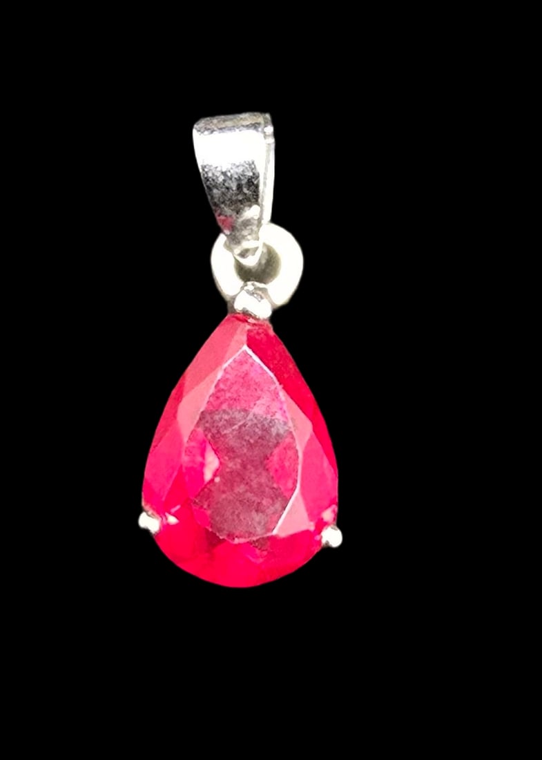 Gorgeous Antique Sterling Silver Pendant /w Red Gemstone (1 of 4)