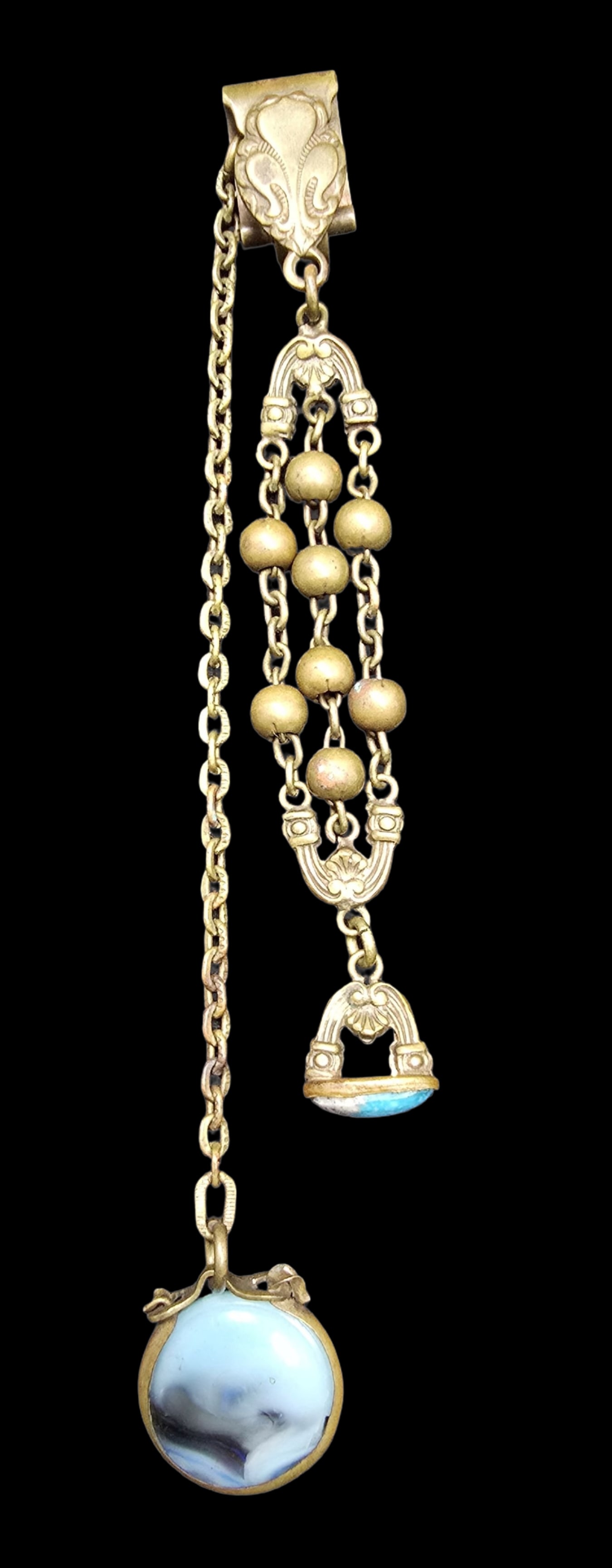 Beautiful Ornate Antique Gold Filled Pocket Watch Chain Fob /w Blue Gemstones (1 of 4)