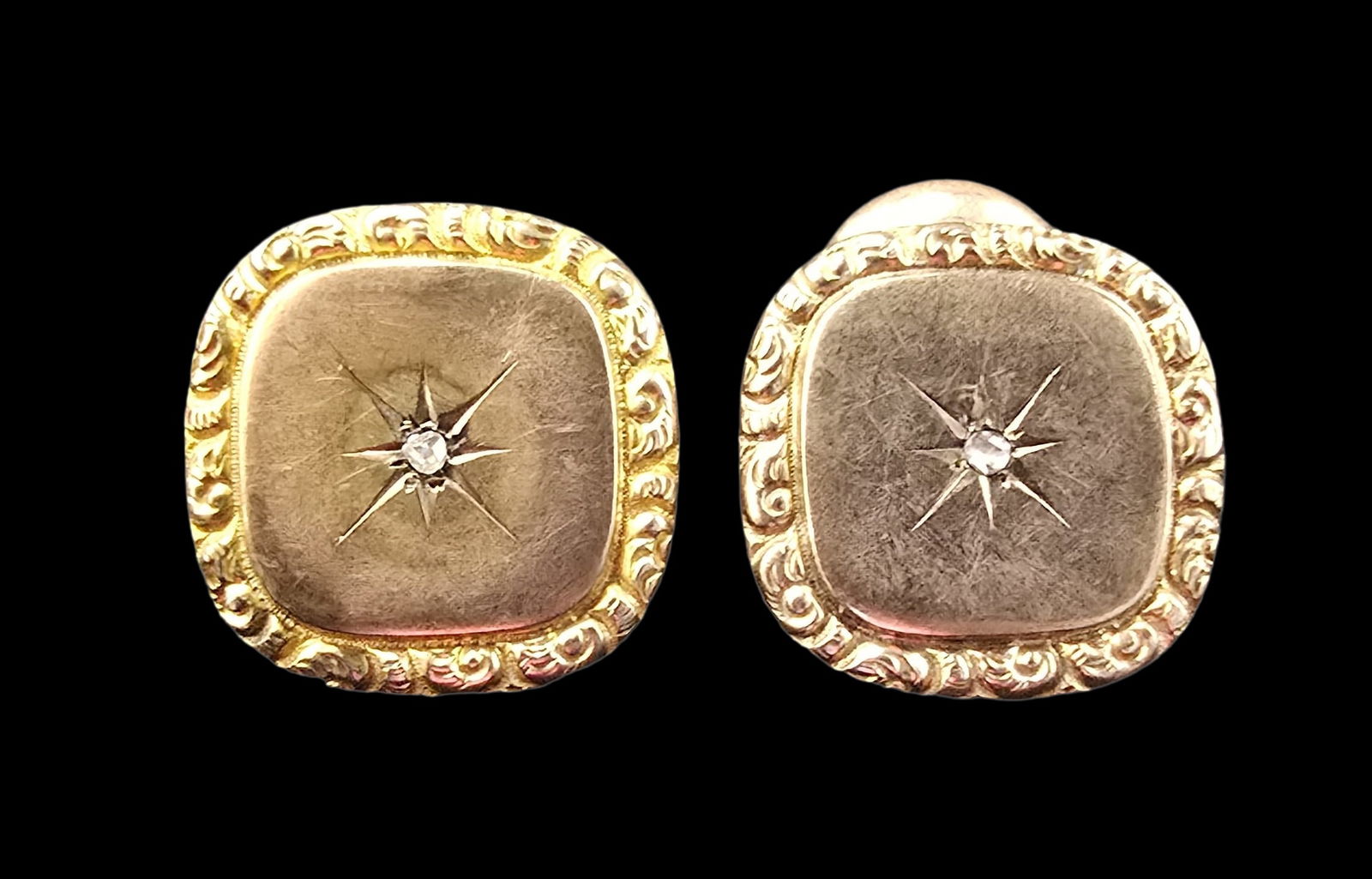 Ornate Antique Gold Filled Cufflinks /w Clear Gemstones (1 of 4)