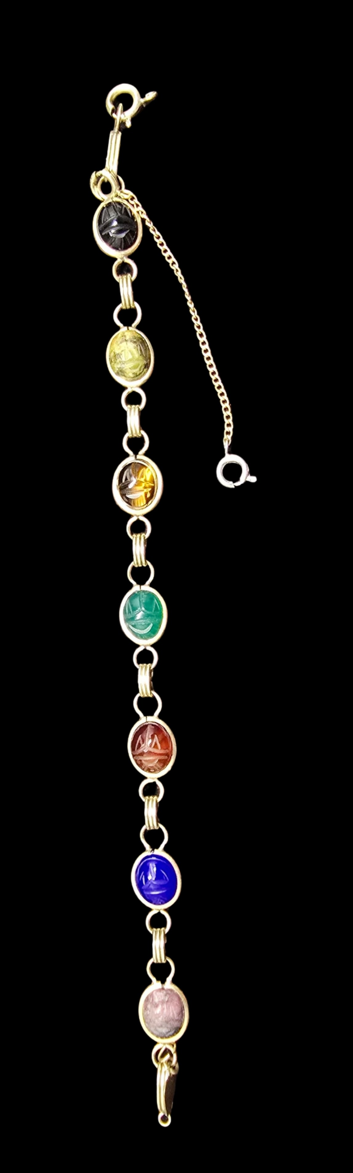 Gorgeous Antique D'OR Gold Filled Multi-Color Gemstone Scarabs Chain Bracelet (1 of 5)