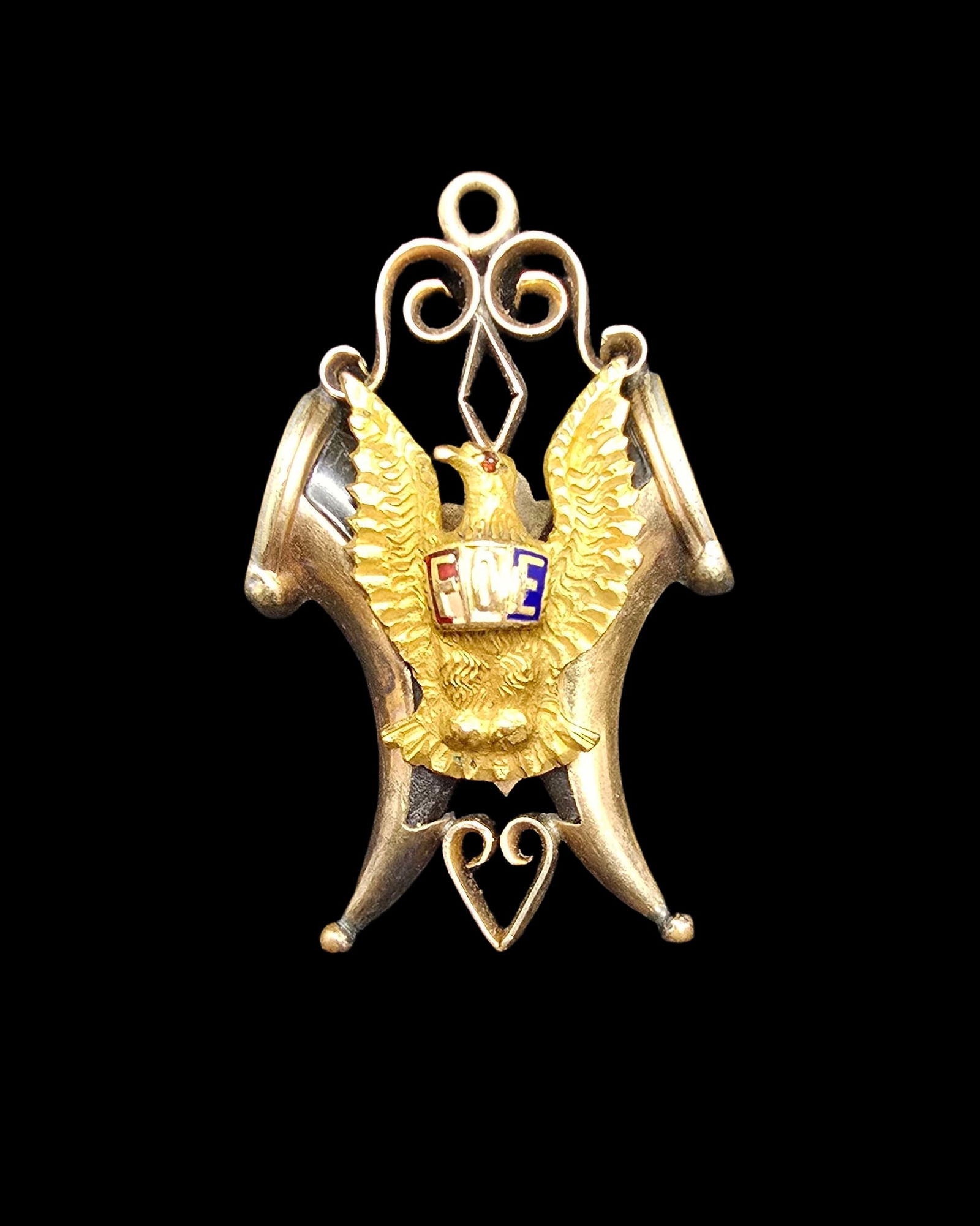 Very Rare & Ornate Antique Gold Filled & Enamel Pocket Watch Fob Pendant (1 of 3)