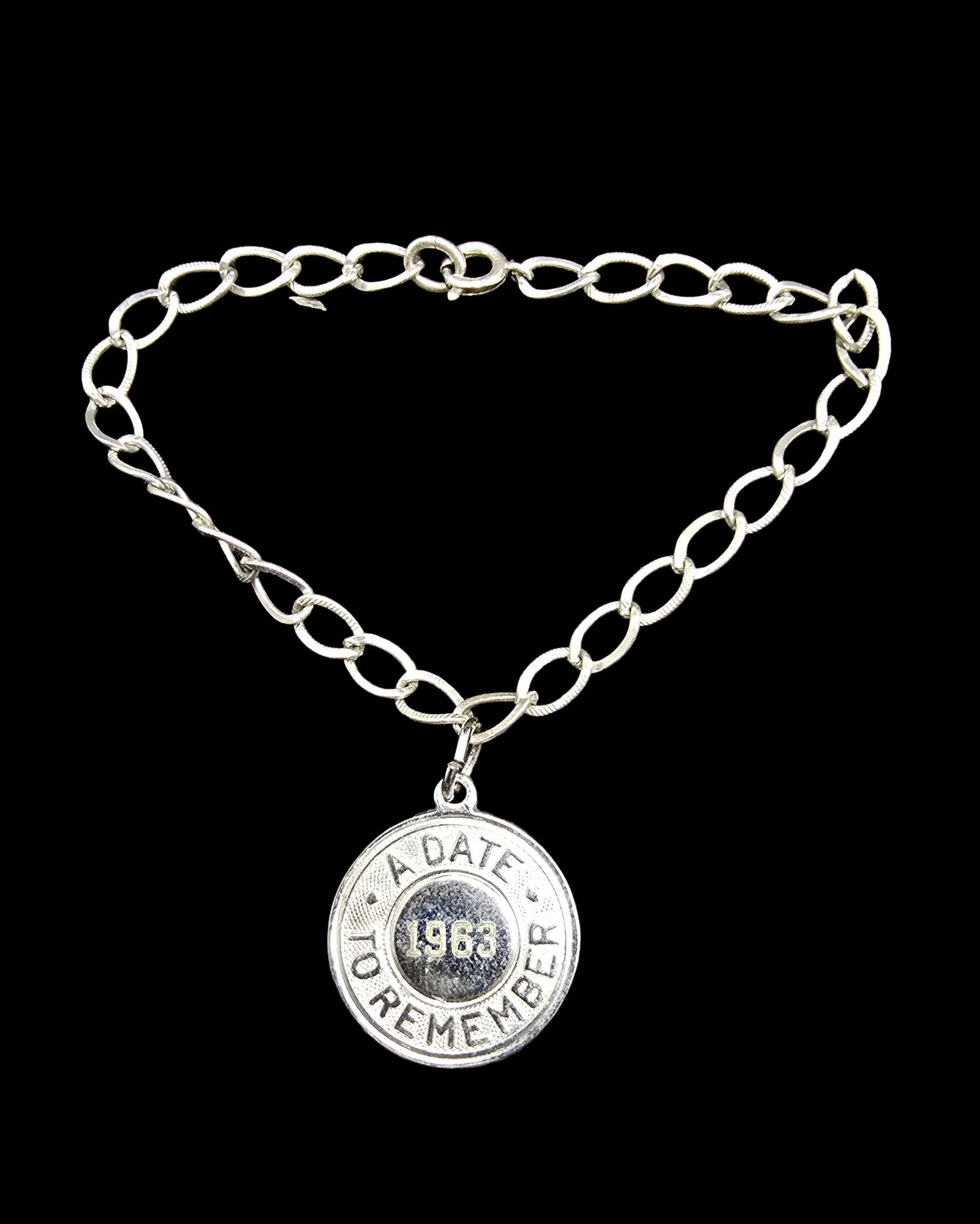 Rare Vintage 1963 Sterling Silver HARVEST QUEEN CONTESTANT Pendant Bracelet: Very good vintage condition with minor patina according to age. Measures approx. 7" long and weighs ca. 6 grams. Marked for Sterling Silver.