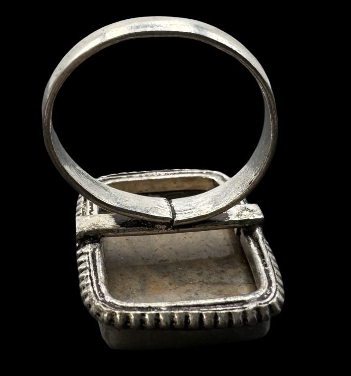 Massive Vintage Rectangular Sterling Silver & Brown Gemstone Ring - 2