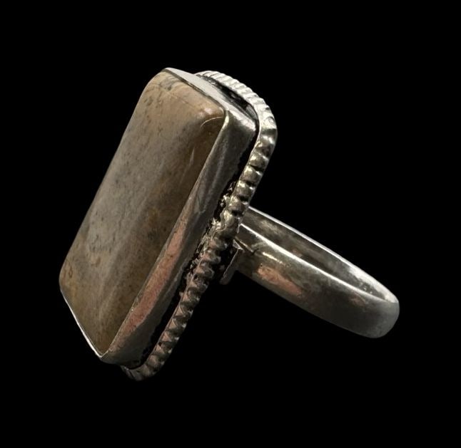 Massive Vintage Rectangular Sterling Silver & Brown Gemstone Ring - 3
