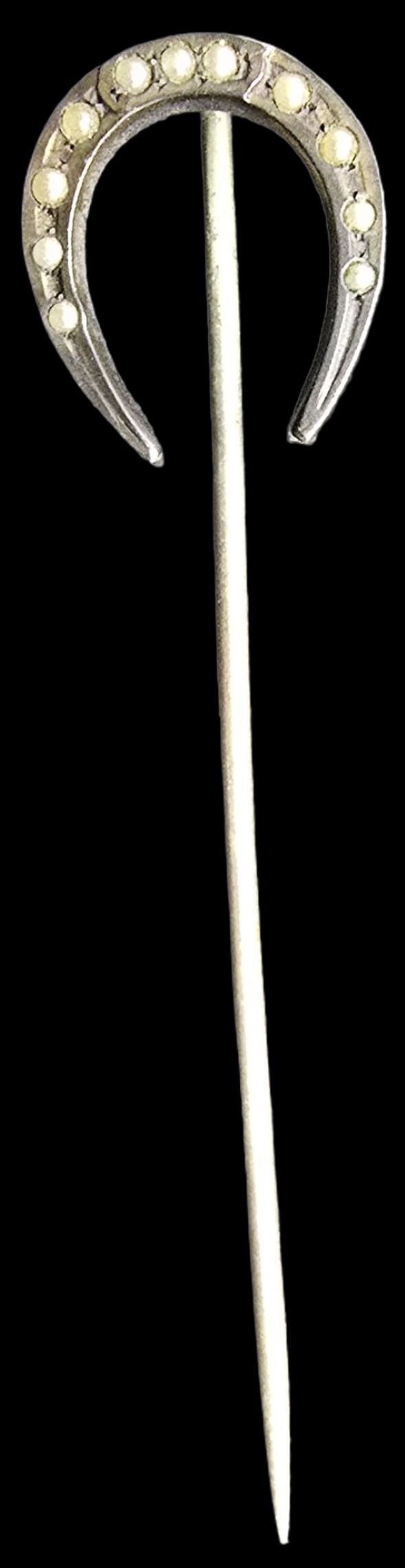 Beautiful Antique Sterling Silver & Freshwater Pearls Horseshoe Pin (1 of 2)