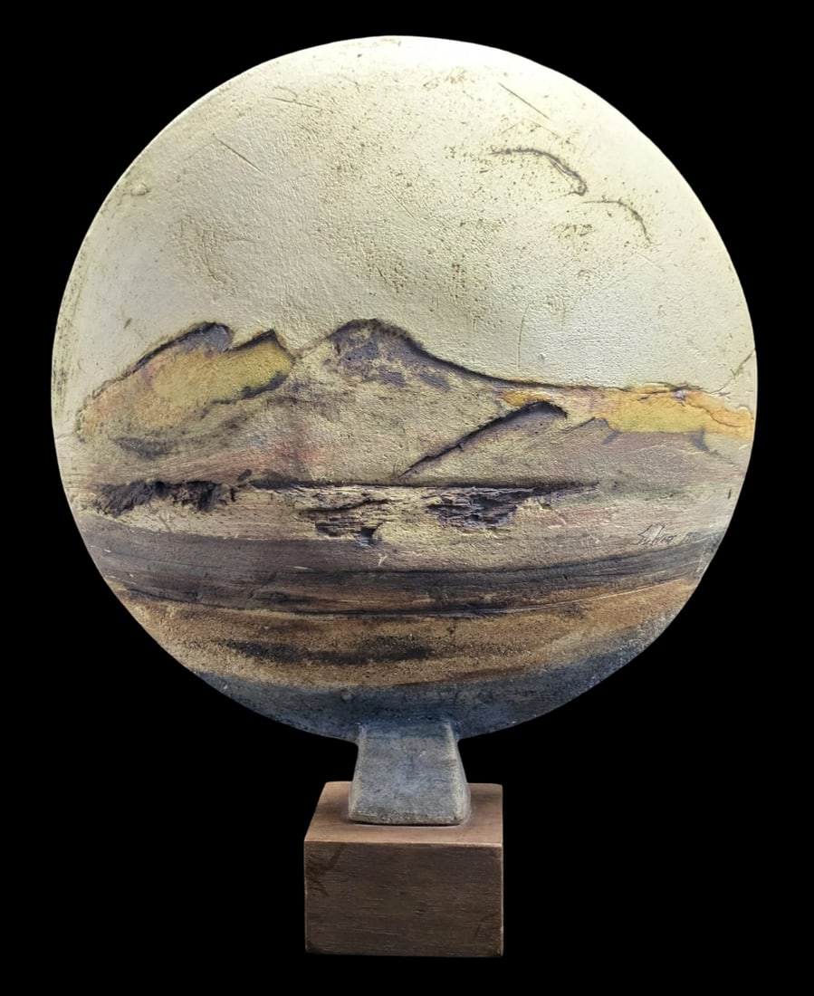 Stunning Vintage 1980s SYLVIA BLANCO (Puerto Rican, 20th c.) Ceramic Landscape Sculpture: Very good vintage condition; no chips, cracks or repairs. Measures approx. 18" high x 14" wide. Base measures approx. 4" long x 4" wide x 2 1/2" high. Signed and dated.