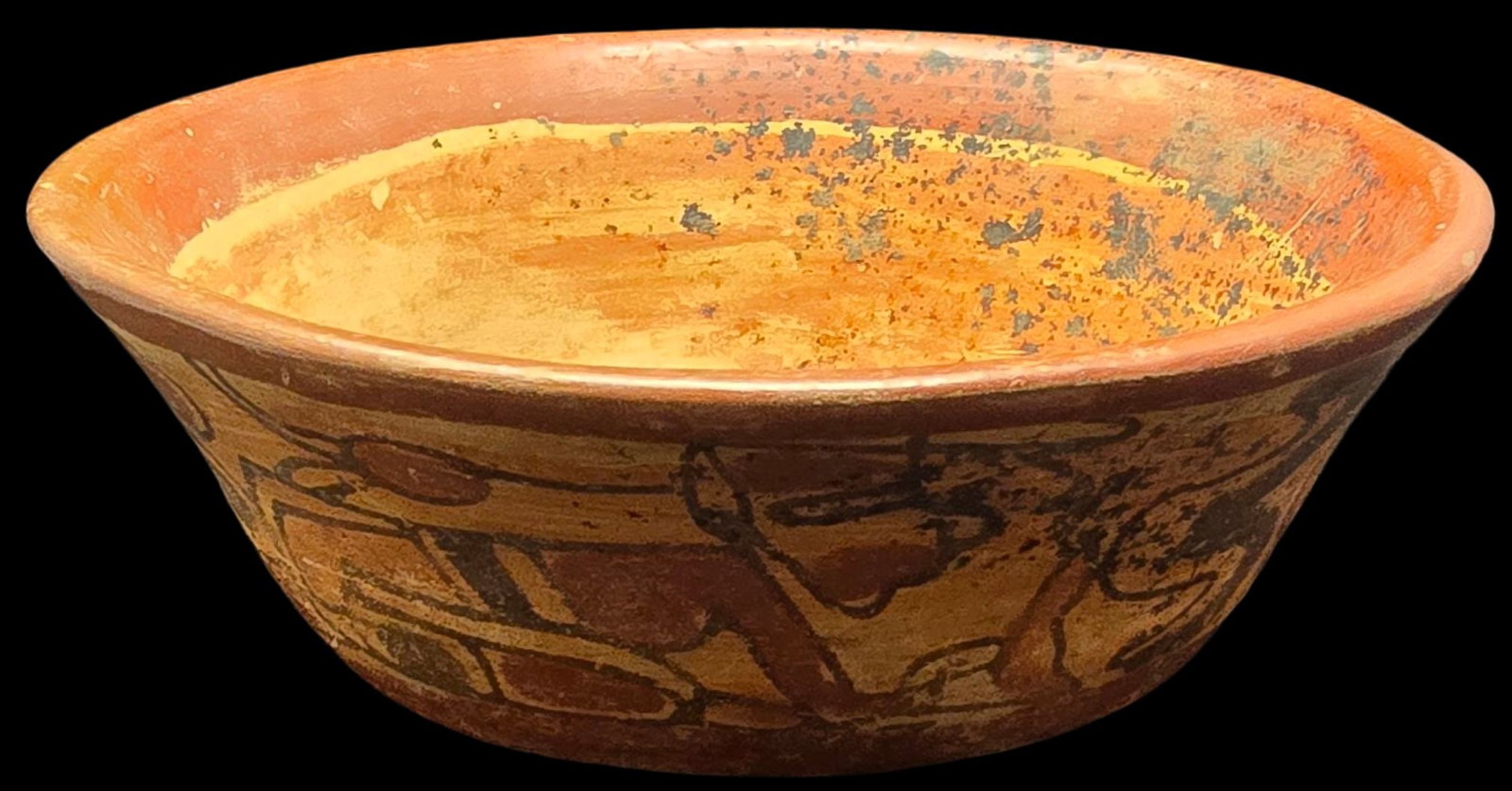 Beautiful Ancient Pre-Columbian Polychrome Pottery / Terracotta Bowl: Good antique condition with wear according to age. The frame measures approx. 3" high x 8" wide.