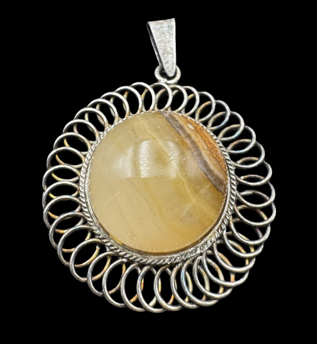Vintage Mid-Century Modern Sterling & Agate Pendant (1 of 4)