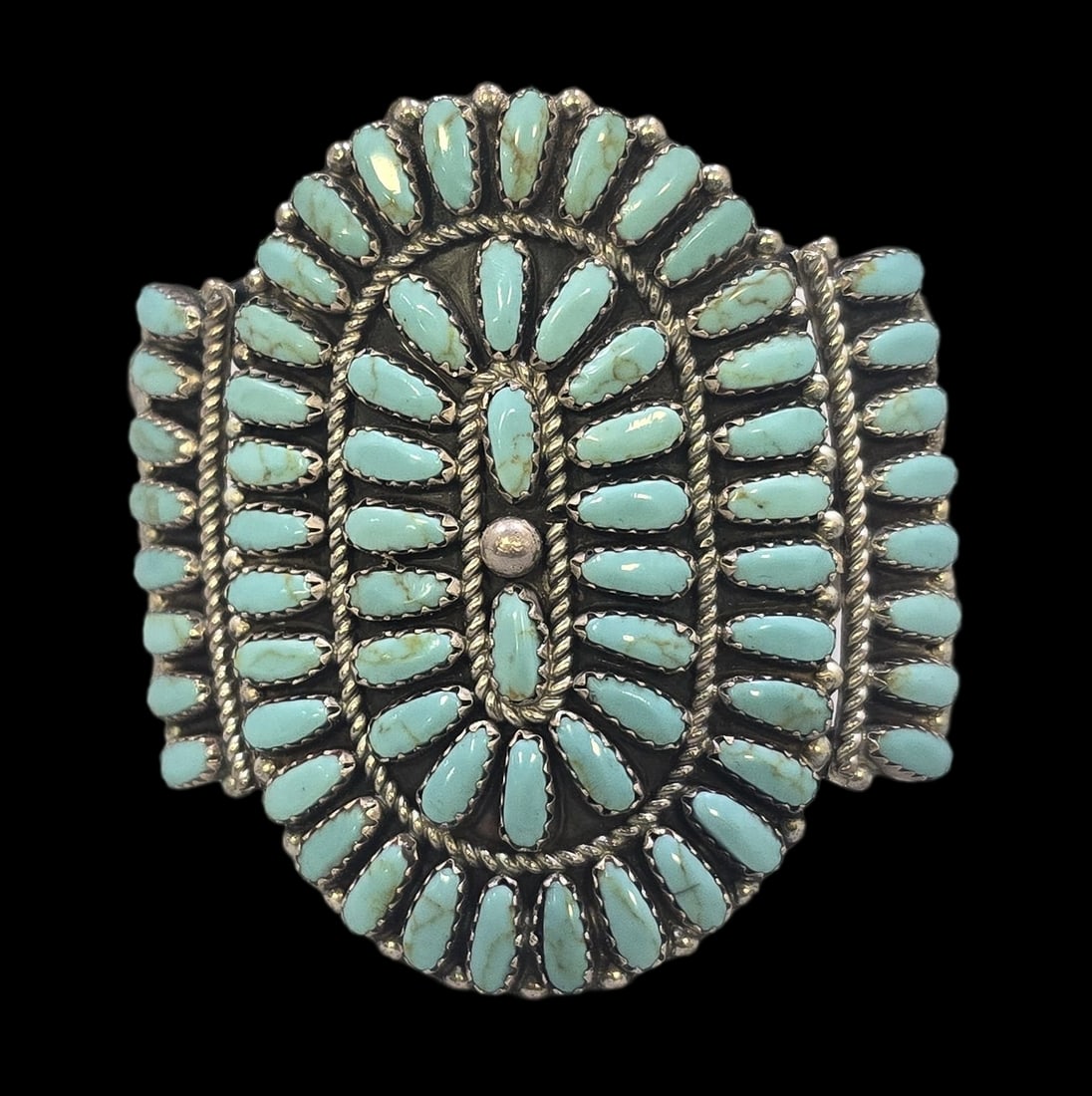 Vintage Native American Navajo Sterling Silver & Turquoise Cluster Bracelet - Signed (1 of 8)