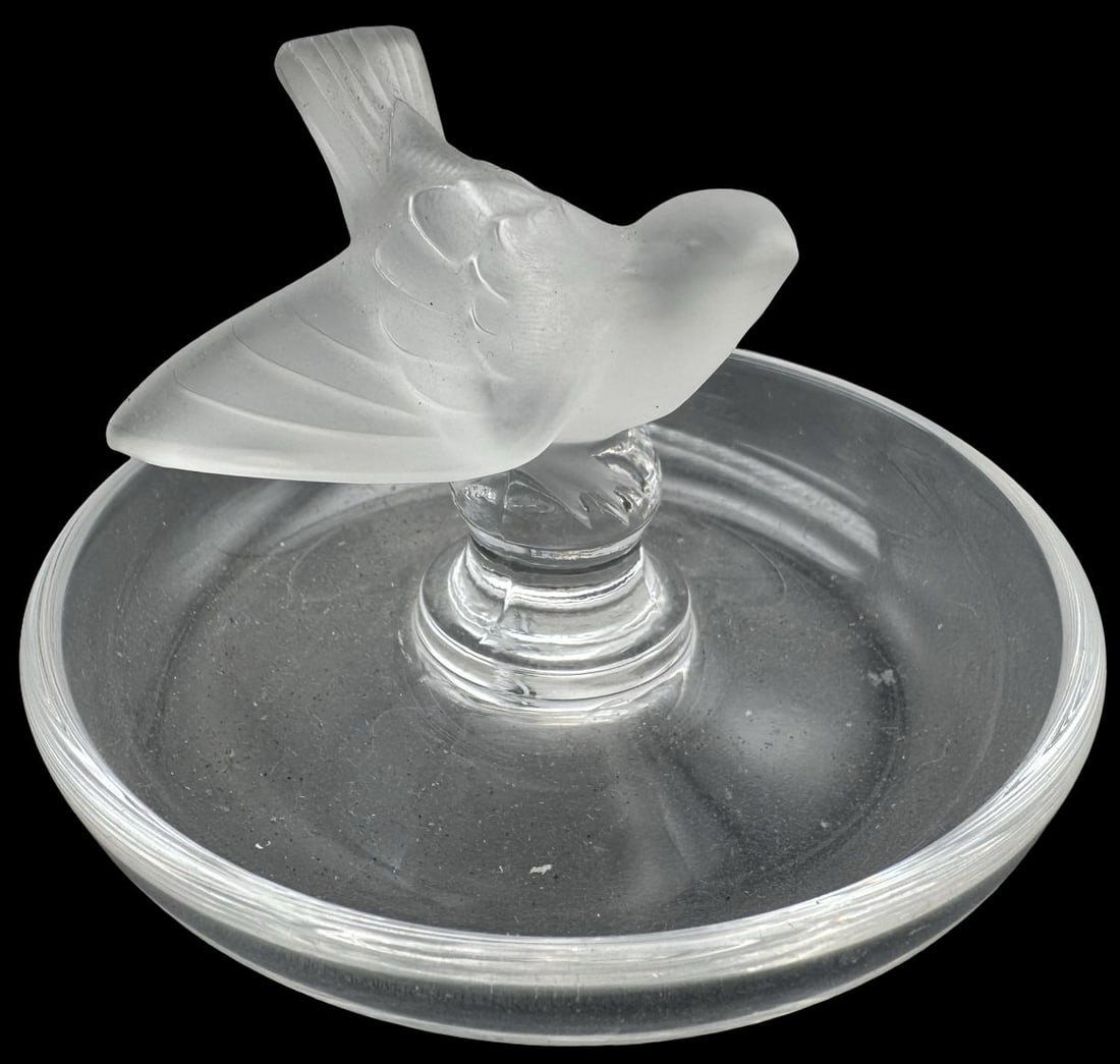 Vintage LALIQUE France Partially Frosted Crystal Bird Ring Holder / Trinket Dish (1 of 4)