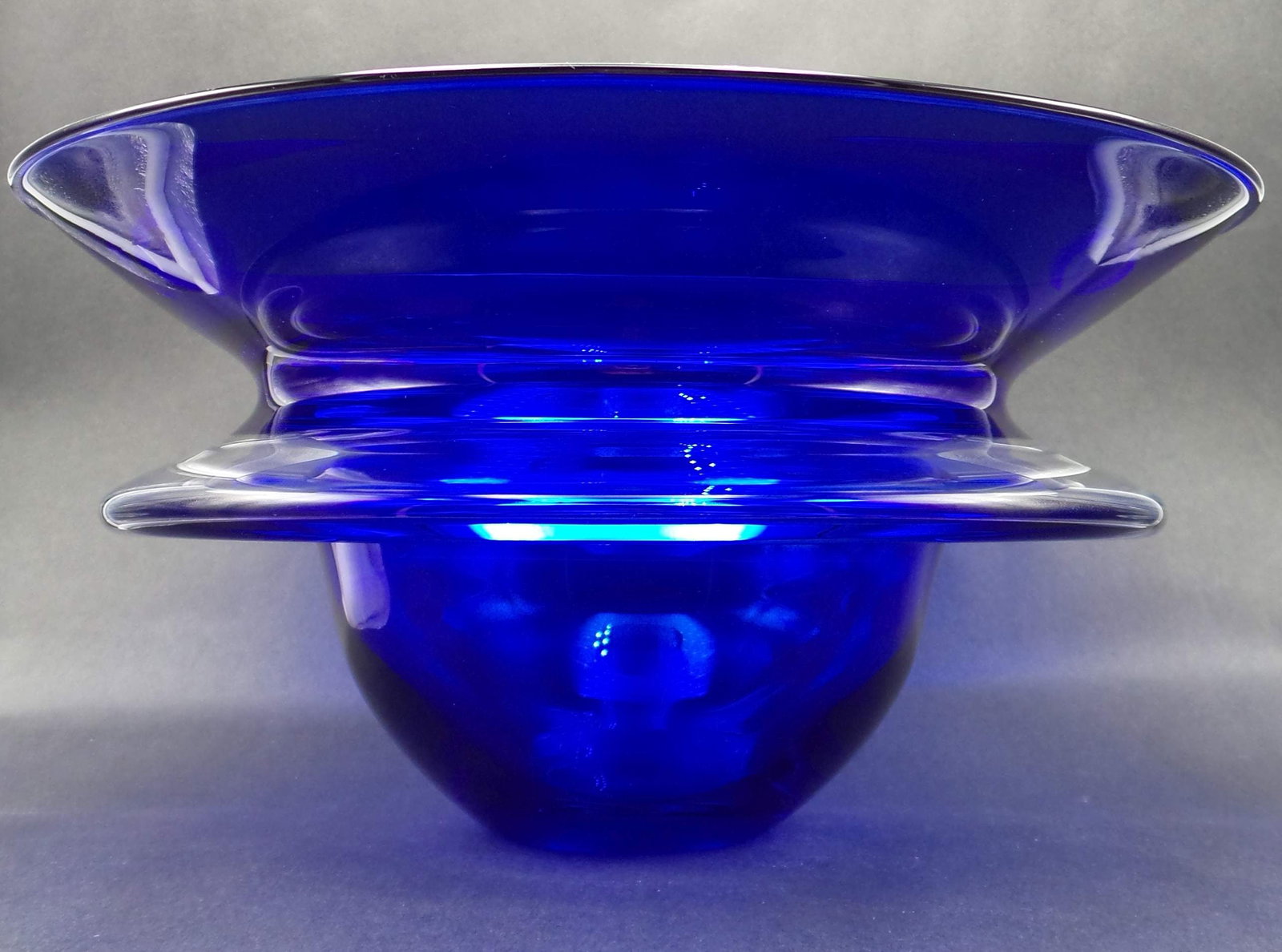 Stunning Vintage JOSEPH NIELANDER Deep Blue Mouthblown Saturn Art Glass Bowl (1 of 6)
