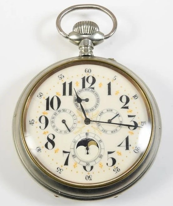 Gigantic Vintage European 835 Silver Pocket Watch /w Moon Phase & Calendar (1 of 8)