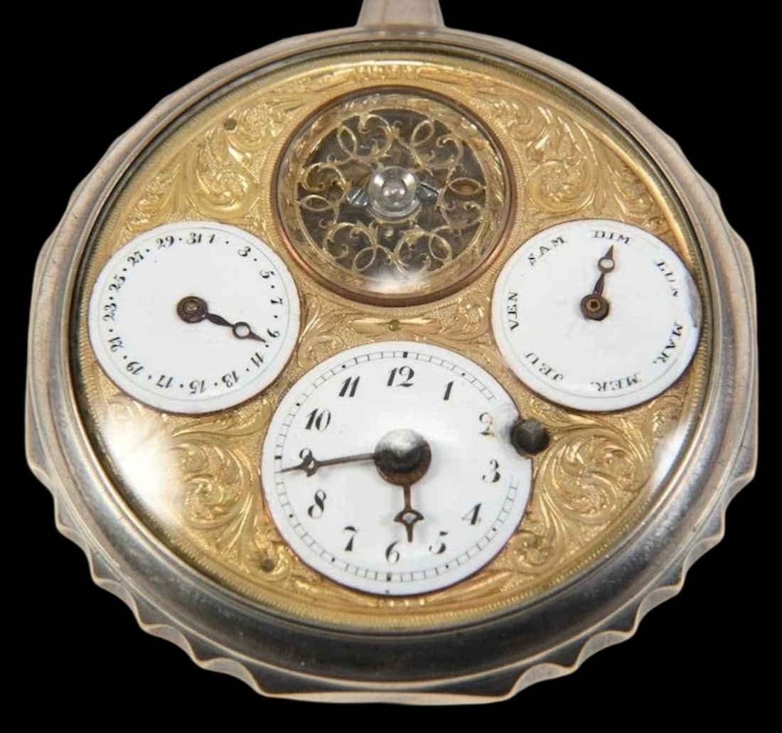 Very Rare 18th Cent. European Silver Verge Fusee Pocket Watch /w Calendar & Exposed Escapement (1 of 2)