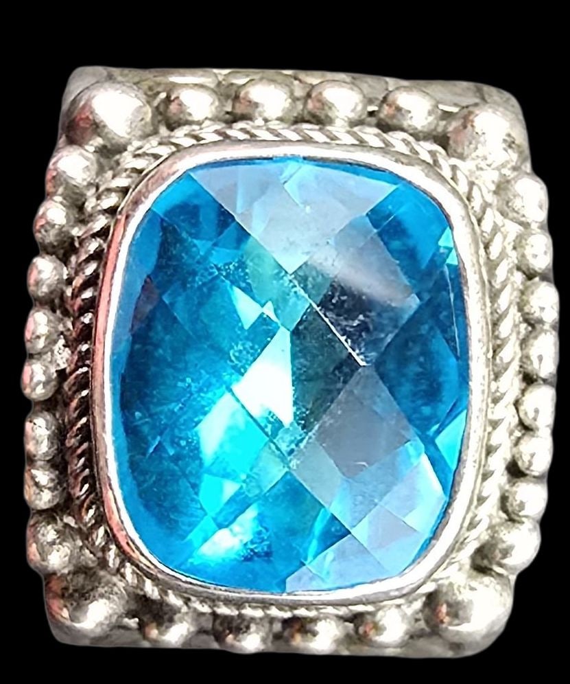 Beautiful Ornate Vintage Sterling Silver & Blue Gemstone Ring (1 of 4)