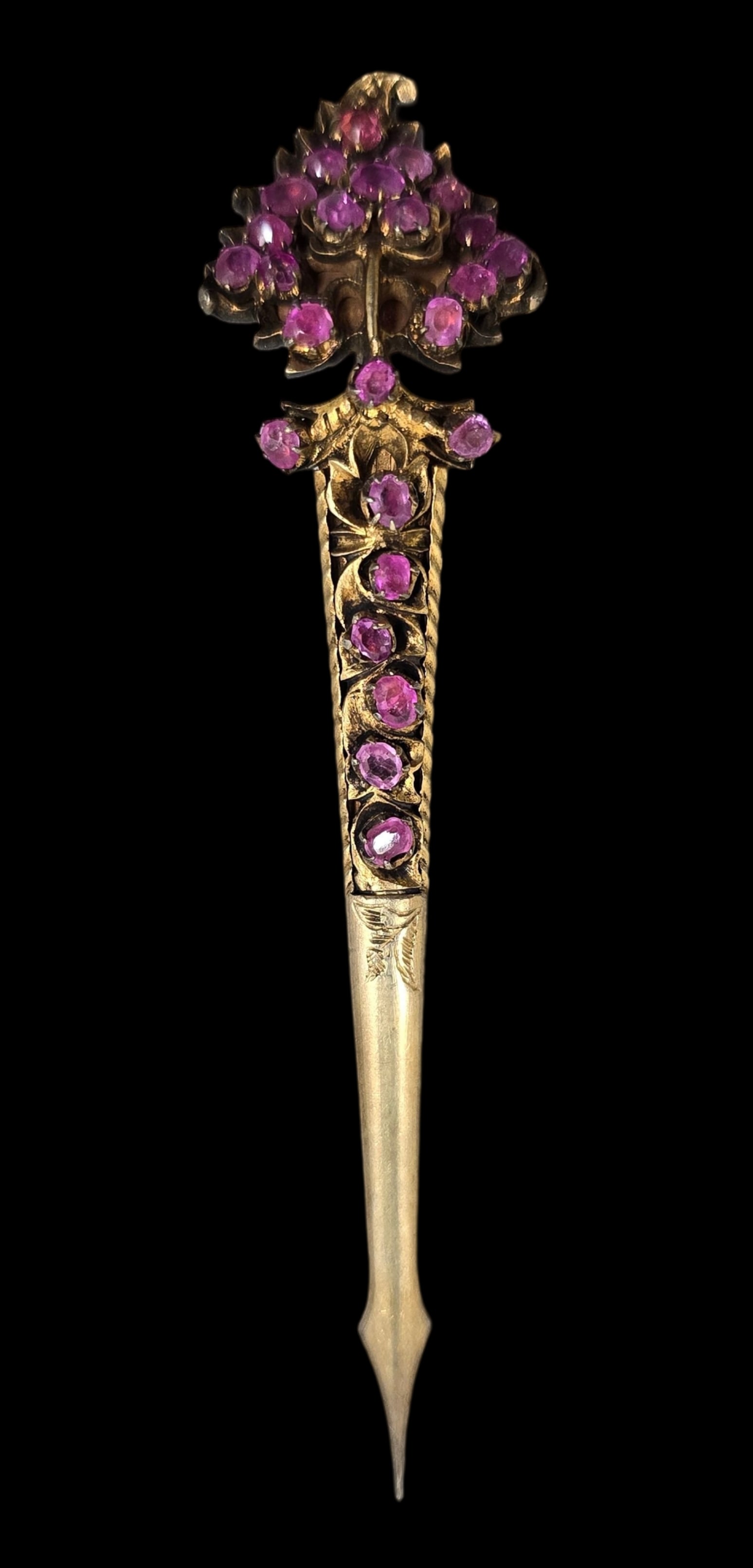 Rare Antique ca. 1850 European Gilt Silver & Ruby Pin Brooch (1 of 5)