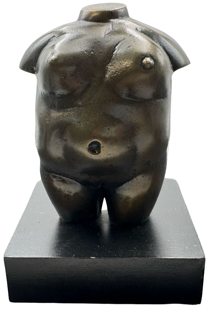 Vintage Mid-Century Cast Metal Nude Woman's Torso Figurine on Base: Very good vintage condition. no chips, or repairs. Measures approx. 5 1/2" high x 3 5/8" wide.